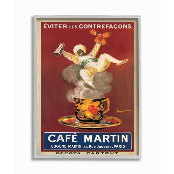 Stupell Industries Café Martin Vintage Poster Design Framed Wall Art by Marcello Dudovich, 16" x 20", Gray Framed