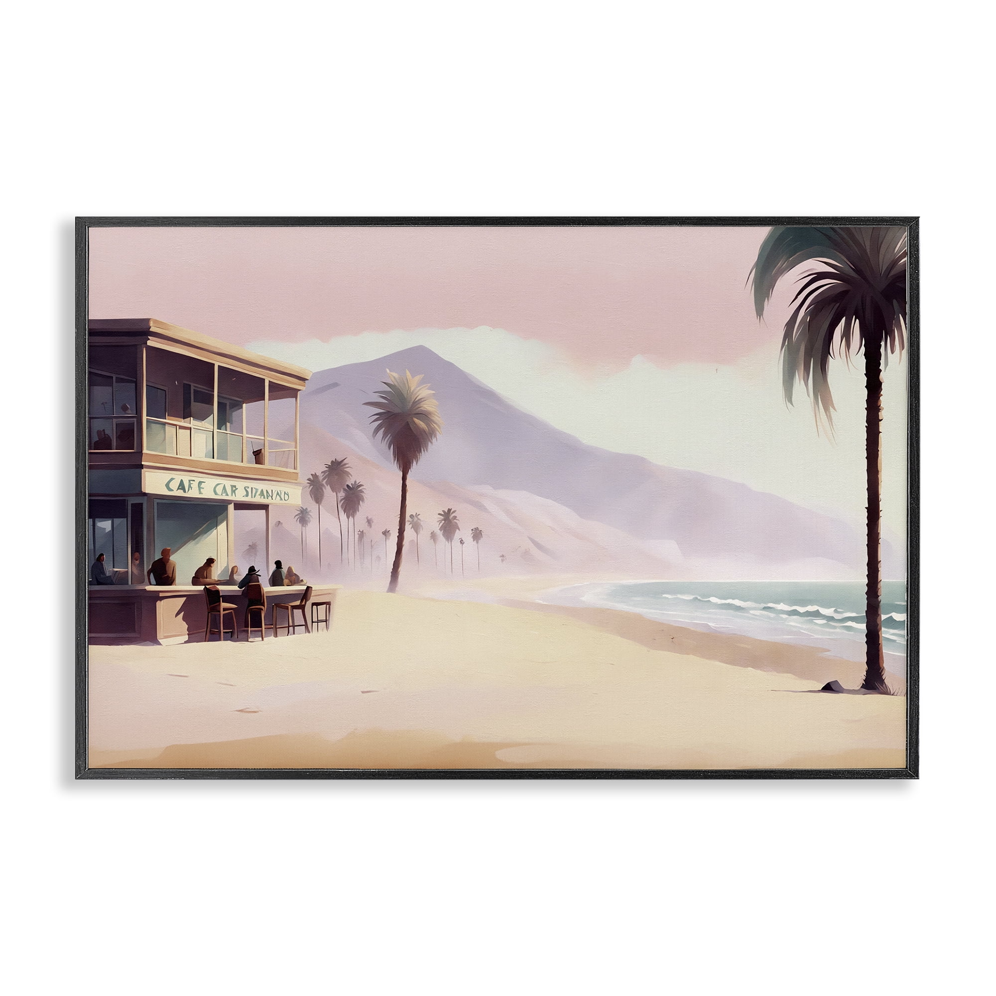 Stupell Industries Café at Head Of Bay Nautical & Beach Painting Black Framed Art Print Wall Art, 30 x 20
