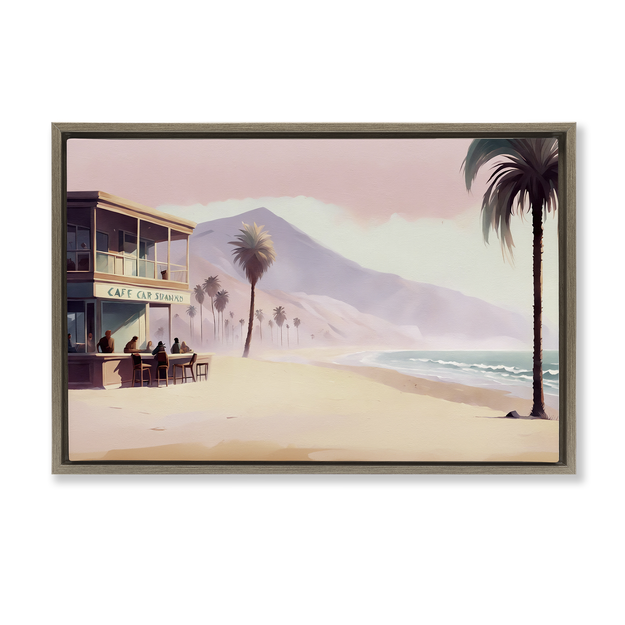 Stupell Industries Café at Head Of Bay Nautical & Beach Painting Brown Floater Framed Canvas Art Print Wall Art, 25 x 17