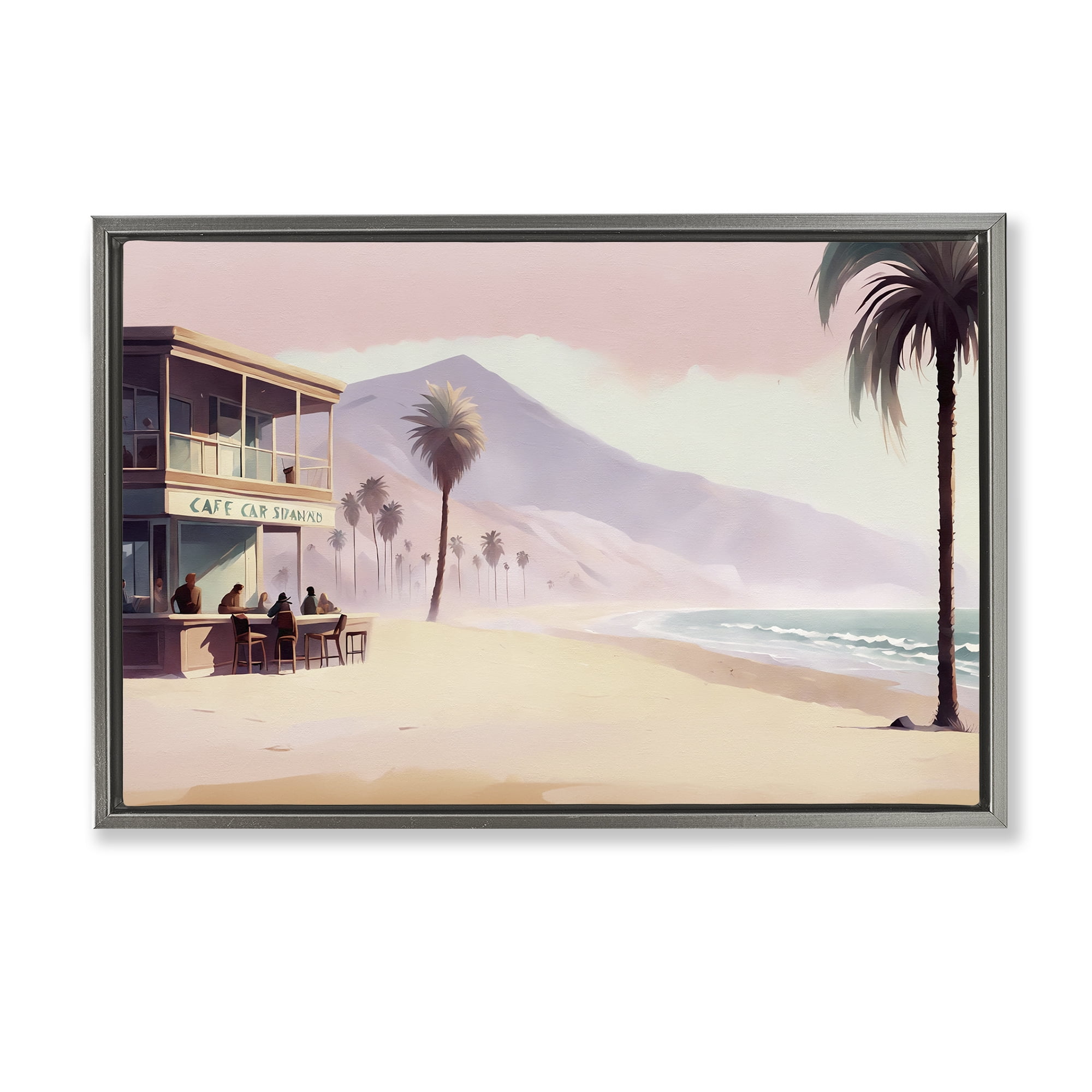 Stupell Industries Café at Head Of Bay Nautical & Beach Painting Gray Floater Framed Canvas Art Print Wall Art, 31 x 21