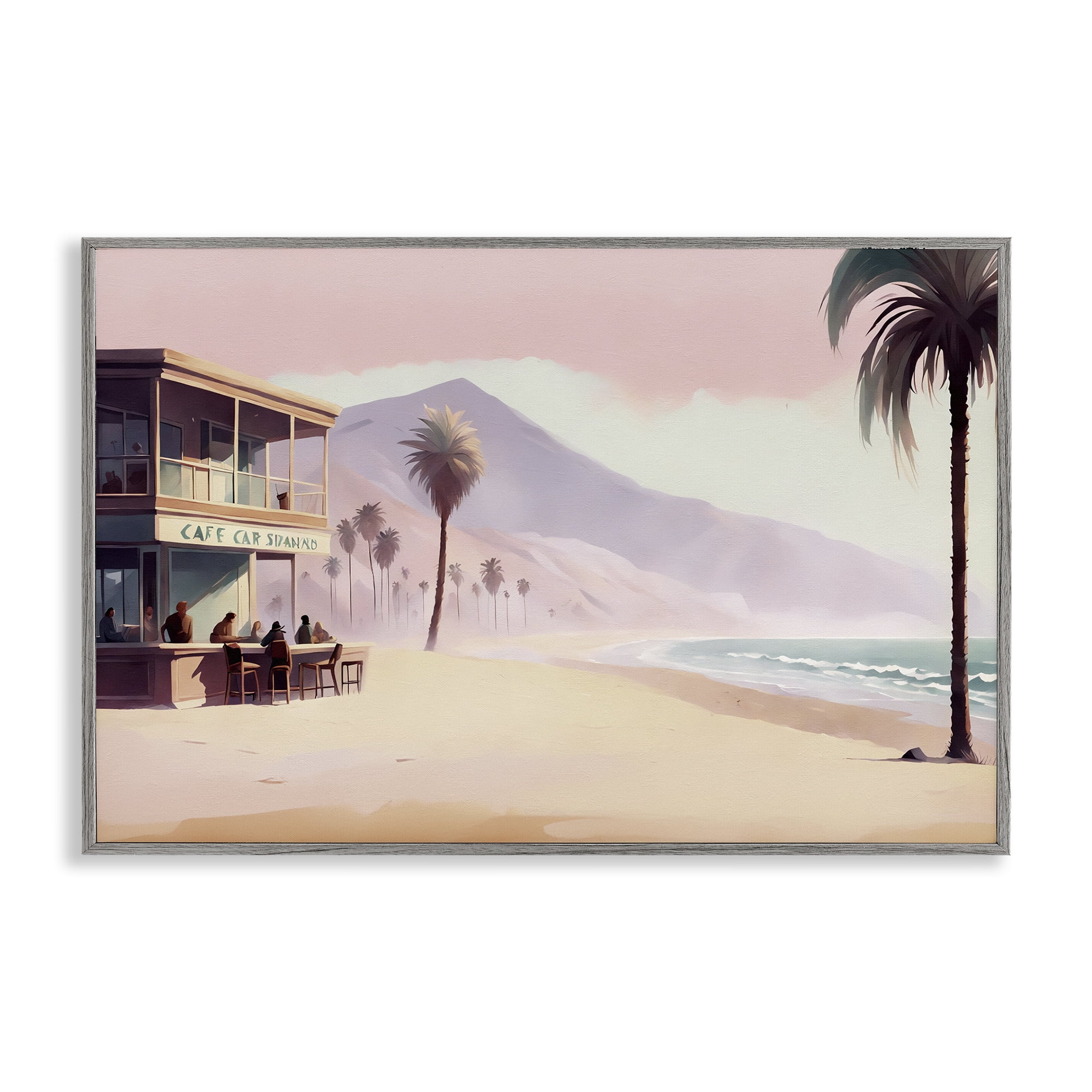 Stupell Industries Café at Head Of Bay Nautical & Beach Painting Gray Framed Art Print Wall Art, 24 x 16