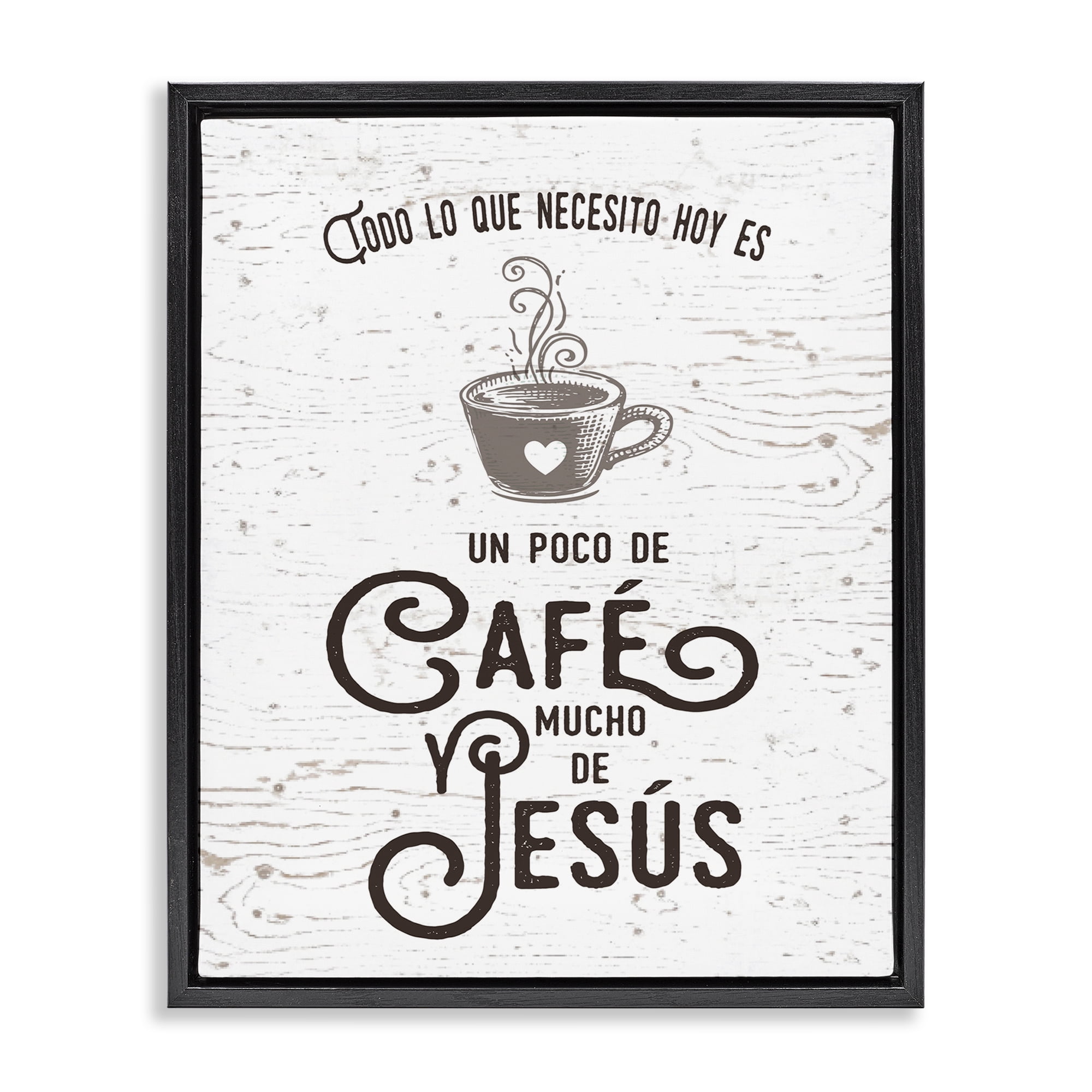 Stupell Industries Café y Jesús Religious Quotes and Sayings Painting Black Floater Framed Art Print Wall Art, 17 x 21
