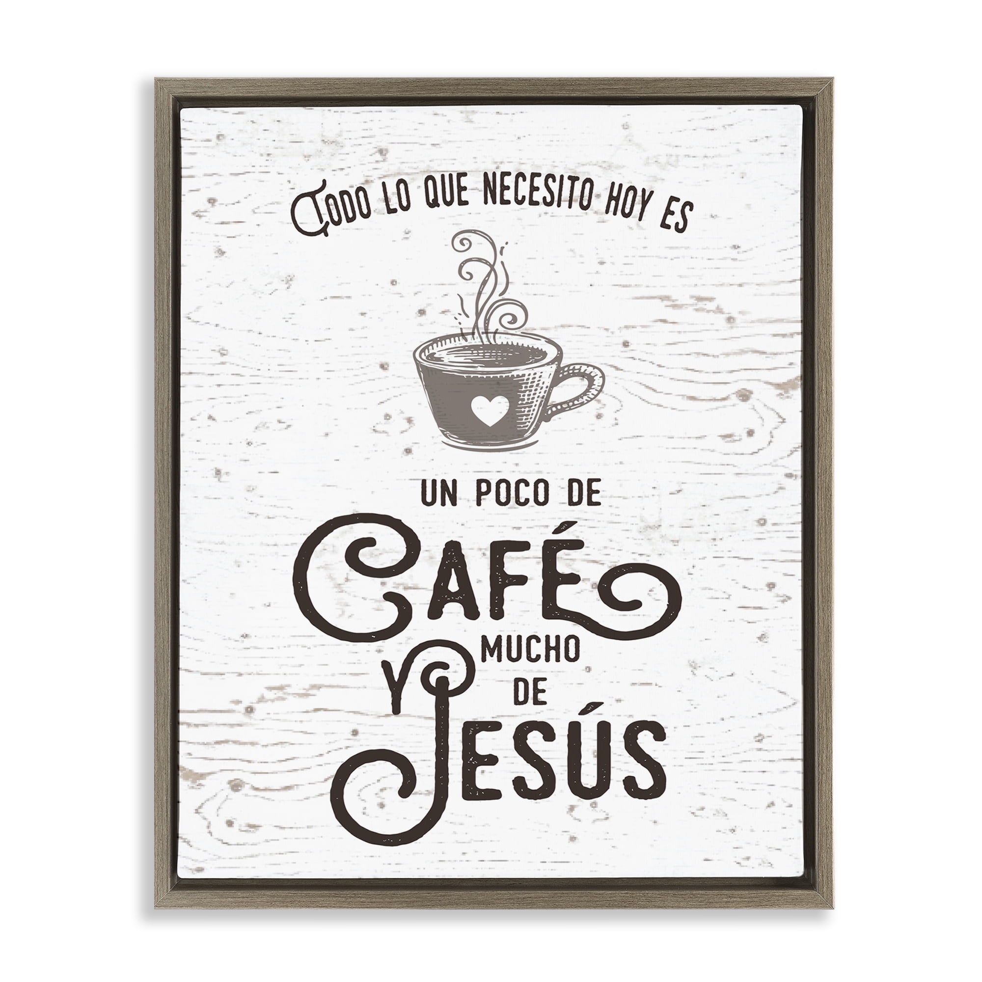 Stupell Industries Café y Jesús Religious Quotes and Sayings Painting Brown Floater Framed Art Print Wall Art, 25 x 31