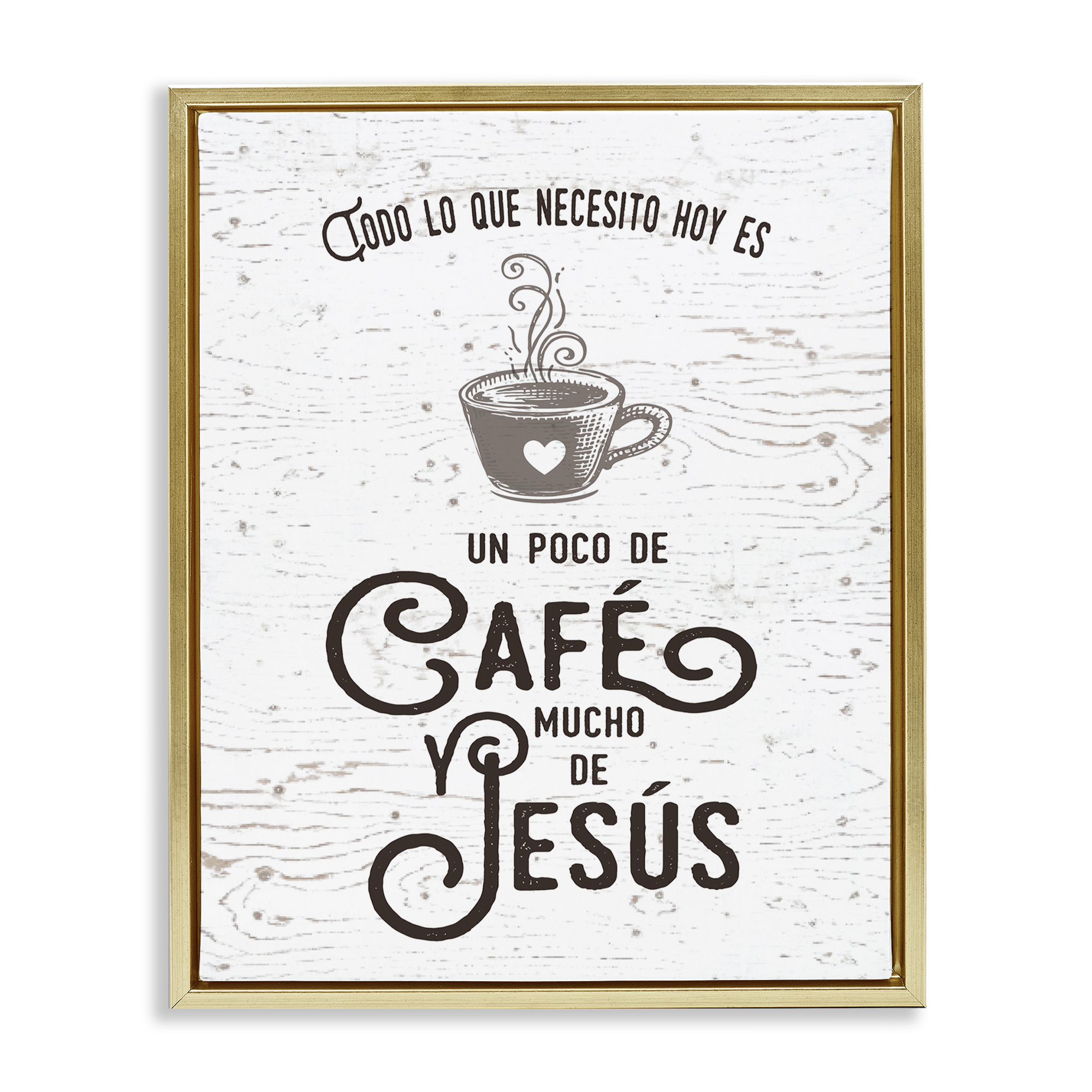 Stupell Industries Café y Jesús Religious Quotes and Sayings Painting Gold Floater Framed Art Print Wall Art, 17 x 21