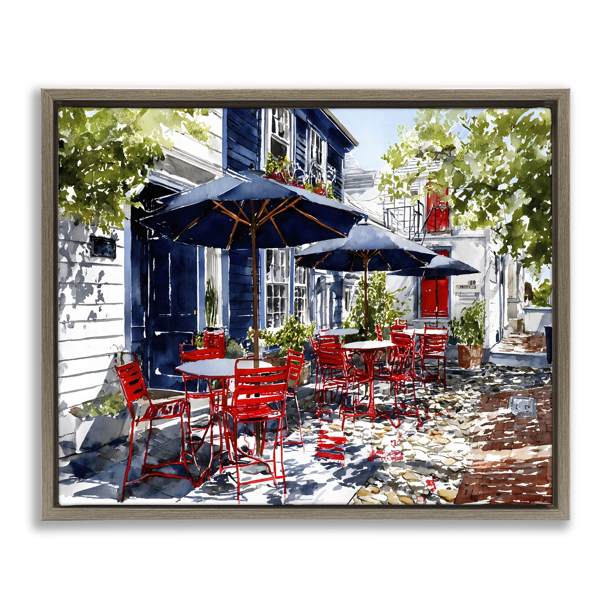 Stupell Industries Cafe Classic Red Chairs Brown Framed Floater Canvas Wall Art, design by Franklyn Gregory