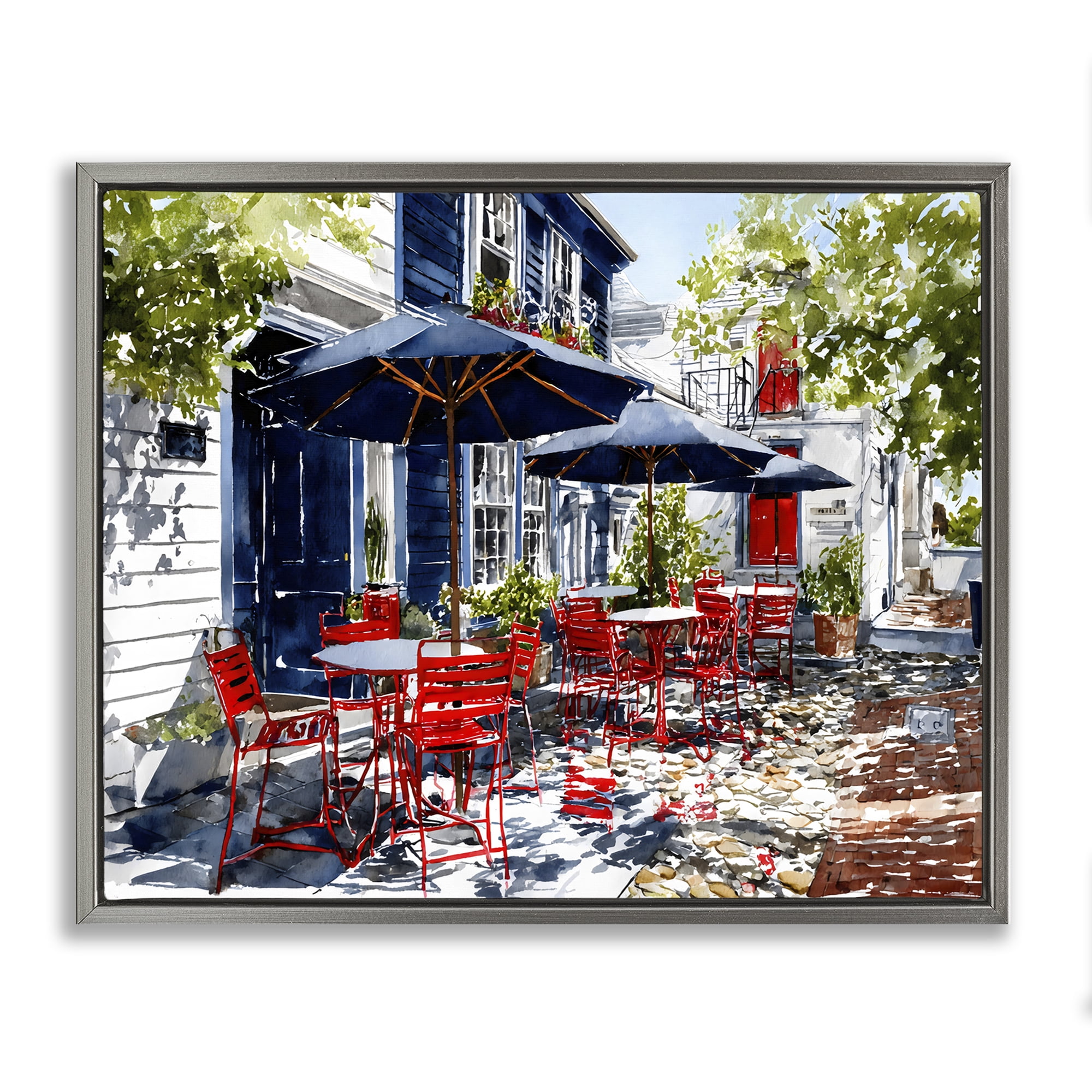 Stupell Industries Cafe Classic Red Chairs Gray Framed Floater Canvas Wall Art, design by Franklyn Gregory