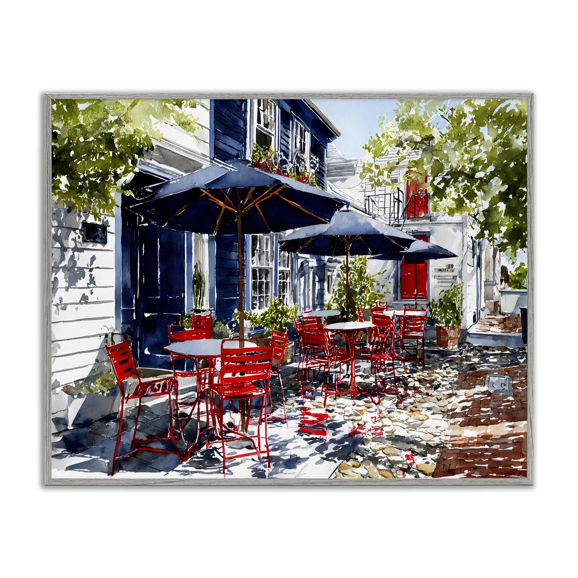 Stupell Industries Cafe Classic Red Chairs Gray Framed Giclee Art, design by Franklyn Gregory