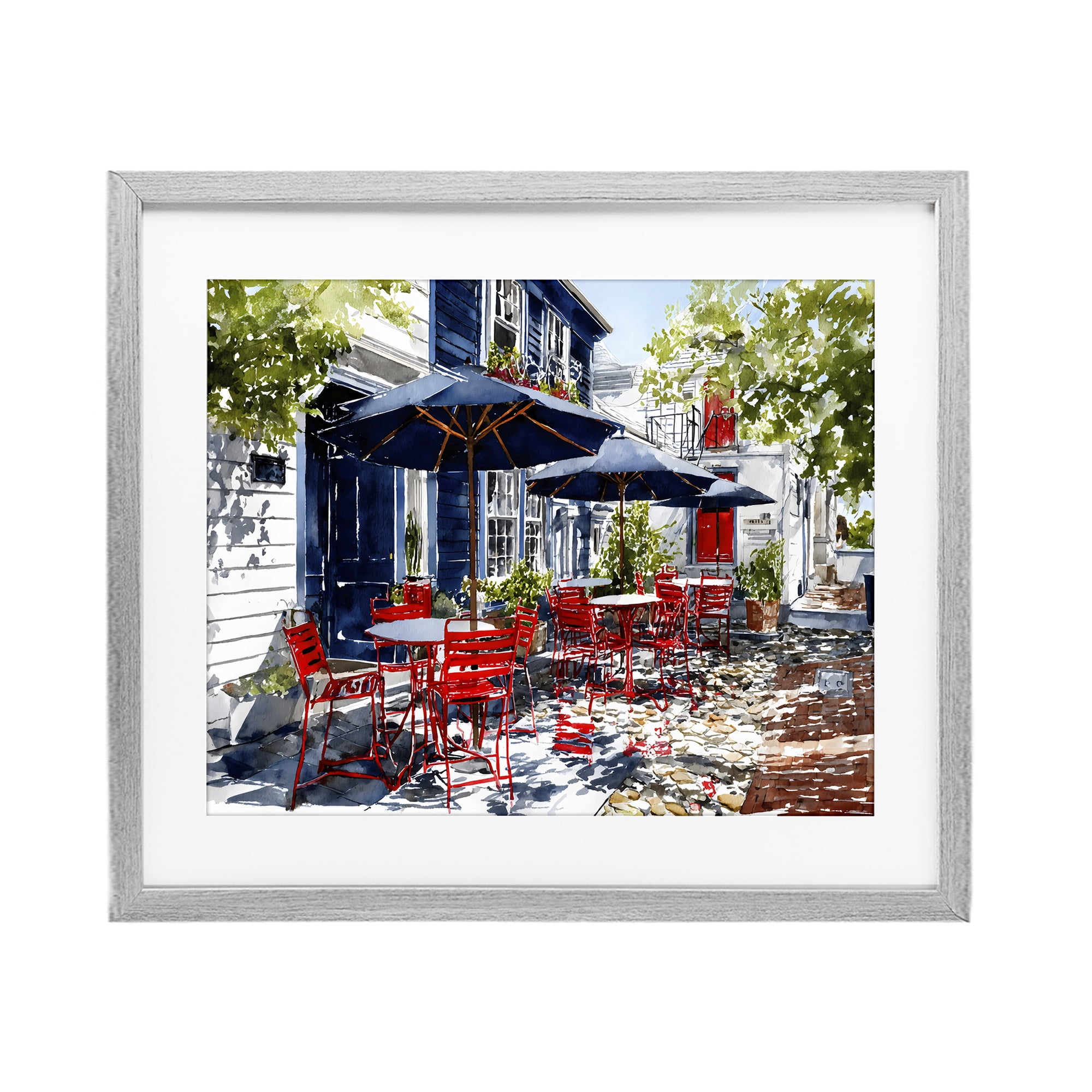 Stupell Industries Cafe Classic Red Chairs Gray Framed Print Under Glass, design by Franklyn Gregory