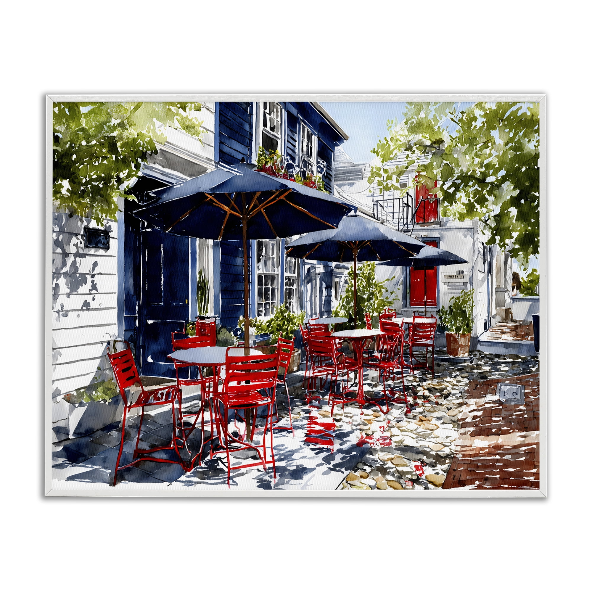 Stupell Industries Cafe Classic Red Chairs White Framed Giclee Art, design by Franklyn Gregory