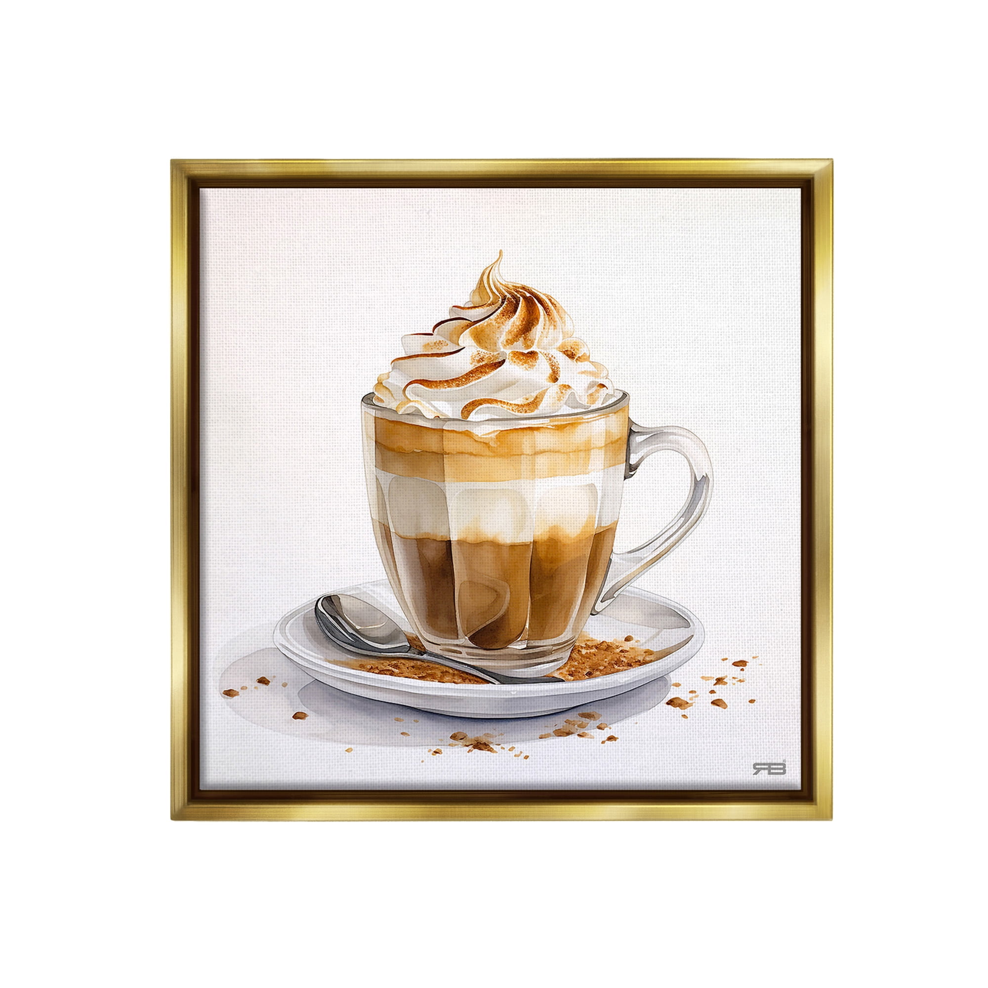 Stupell Industries Cafe Dessert Latte Food & Beverage Painting Gold Floater Framed Canvas Art Print Wall Art, 25 x 25