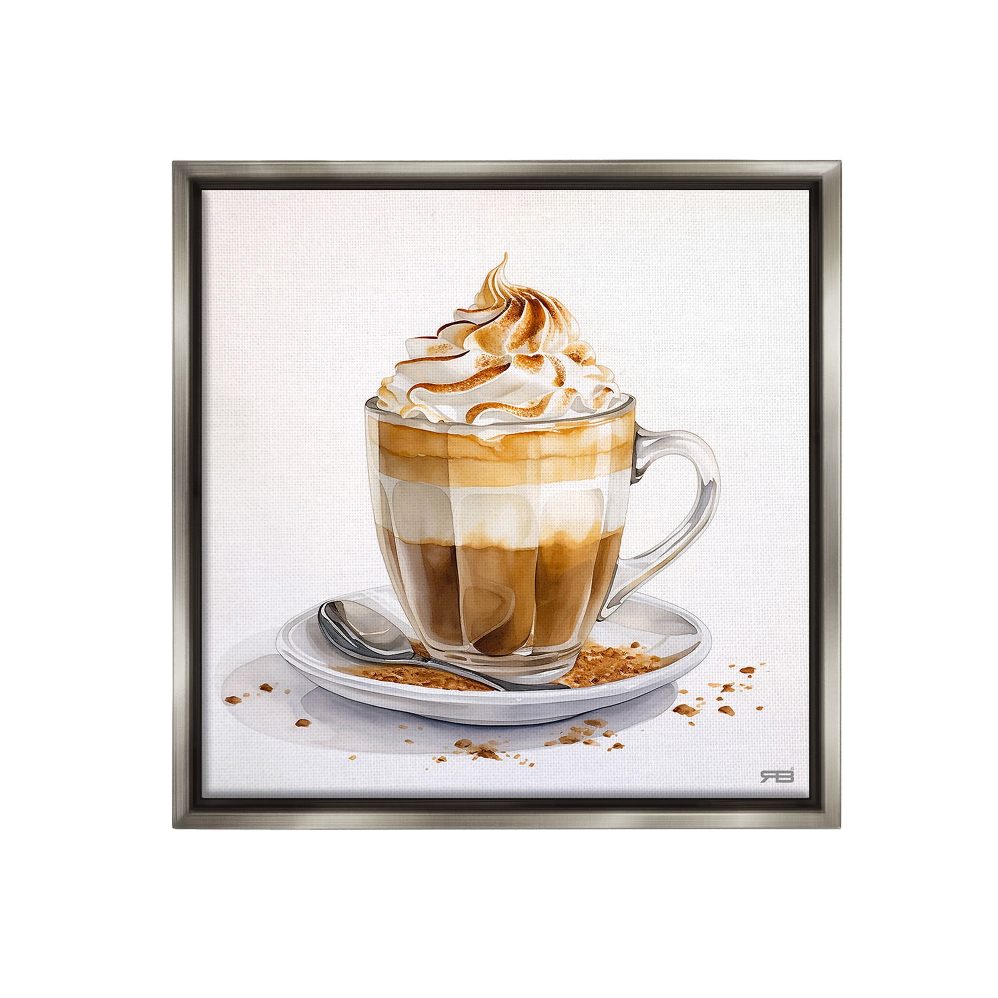 Stupell Industries Cafe Dessert Latte Food & Beverage Painting Gray Floater Framed Canvas Art Print Wall Art, 18 x 18