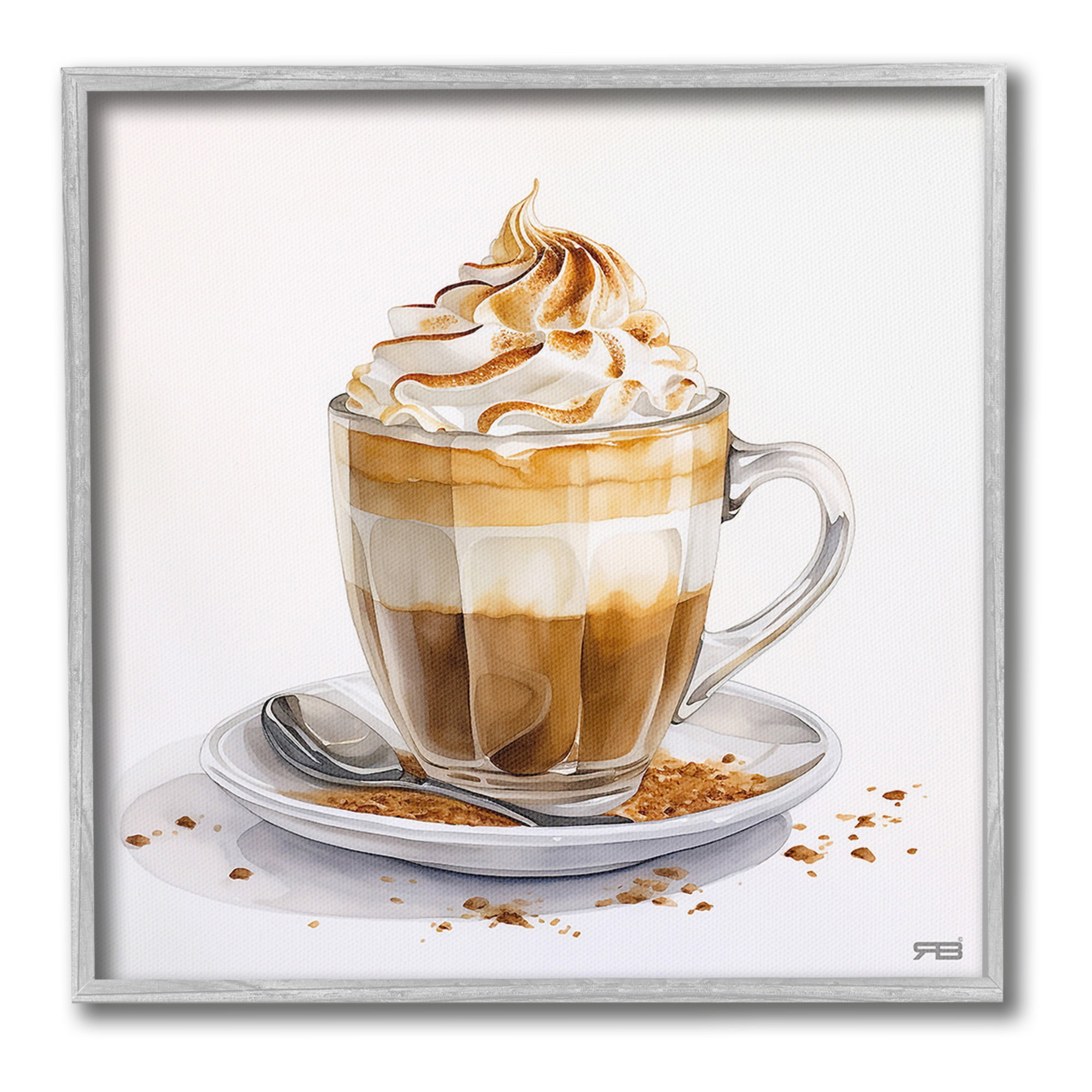 Stupell Industries Cafe Dessert Latte Food & Beverage Painting Gray Framed Art Print Wall Art, 12 x 12