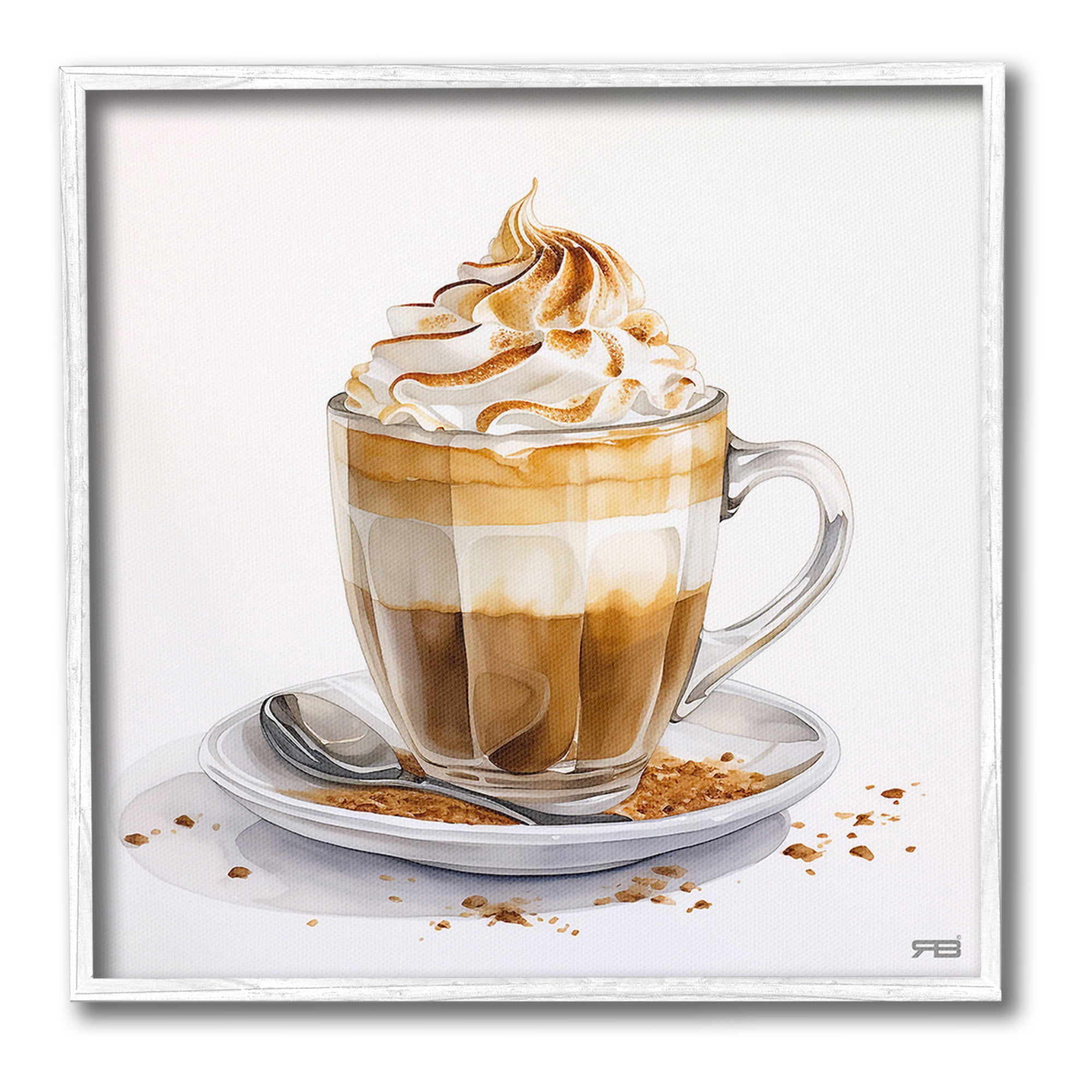 Stupell Industries Cafe Dessert Latte Food & Beverage Painting White Framed Art Print Wall Art, 17 x 17