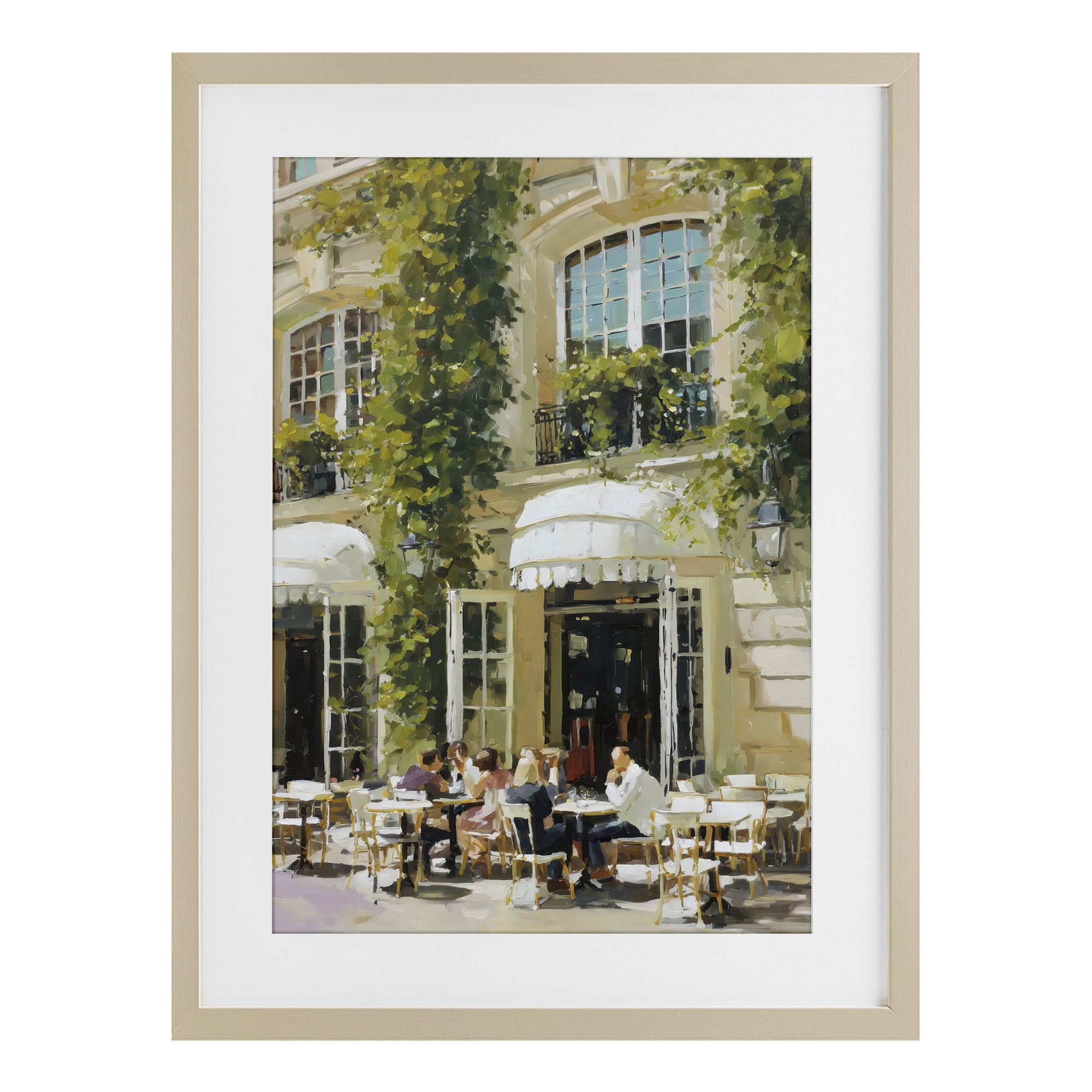 Stupell Industries Cafe Terrace with Ivy Birch Framed Print Under Glass, design by Petal Prints Design