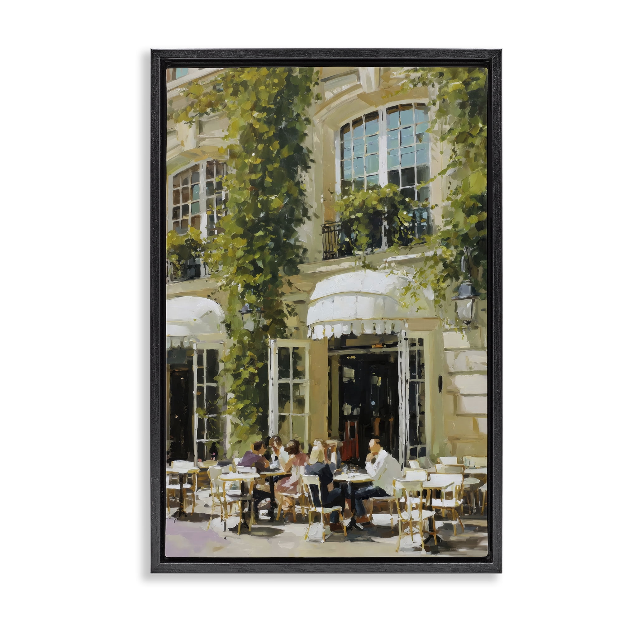 Stupell Industries Cafe Terrace with Ivy Black Framed Floater Canvas Wall Art, design by Petal Prints Design
