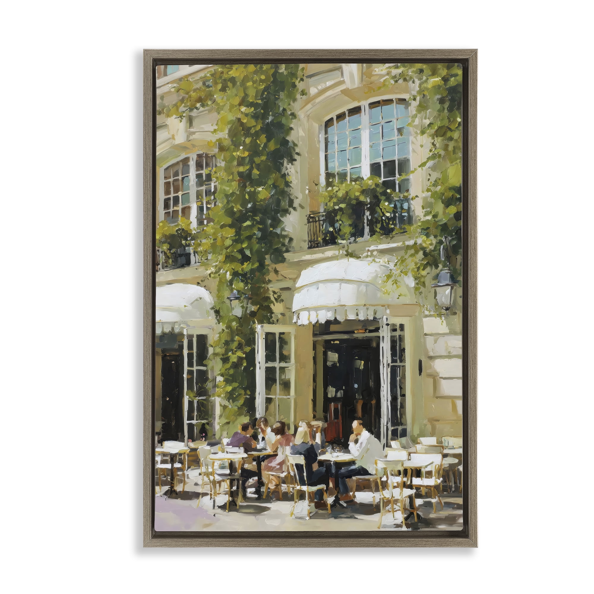 Stupell Industries Cafe Terrace with Ivy Brown Framed Floater Canvas Wall Art, design by Petal Prints Design