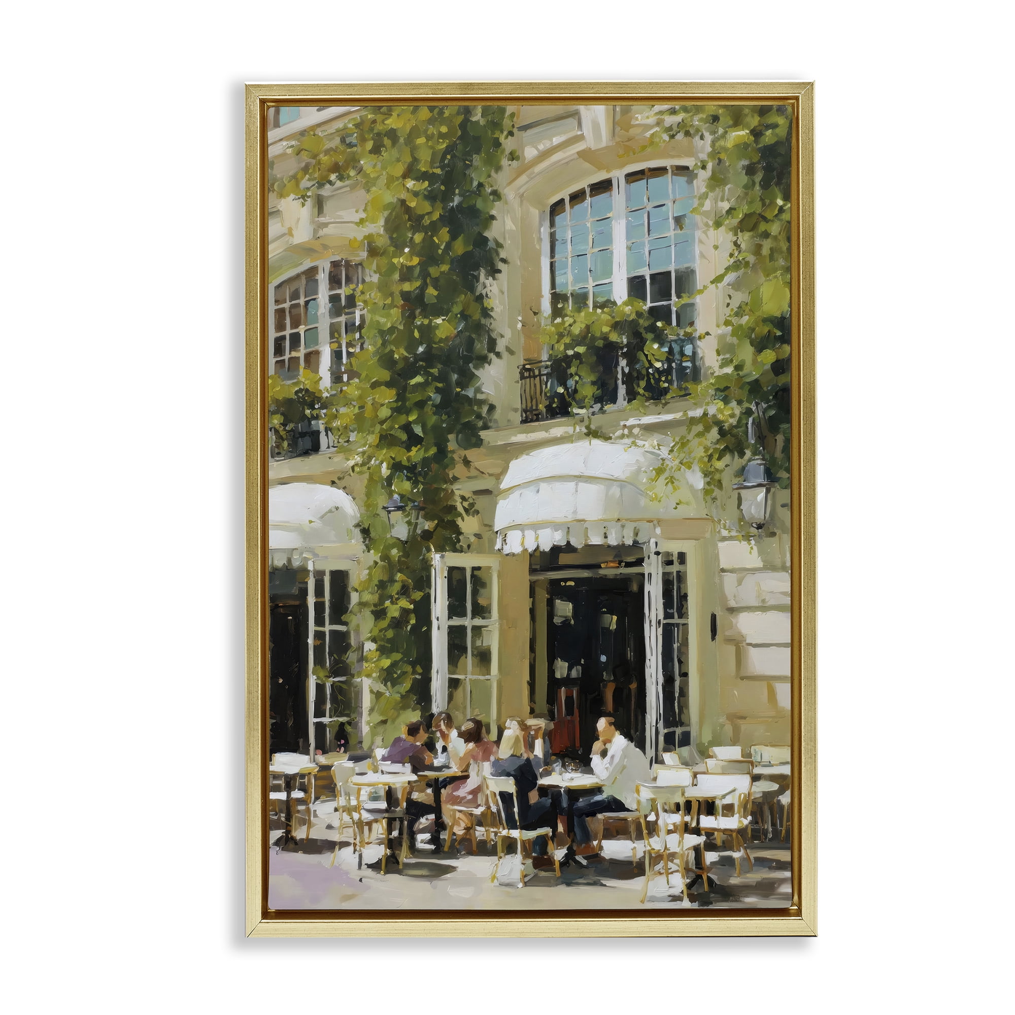 Stupell Industries Cafe Terrace with Ivy Gold Framed Floater Canvas Wall Art, design by Petal Prints Design
