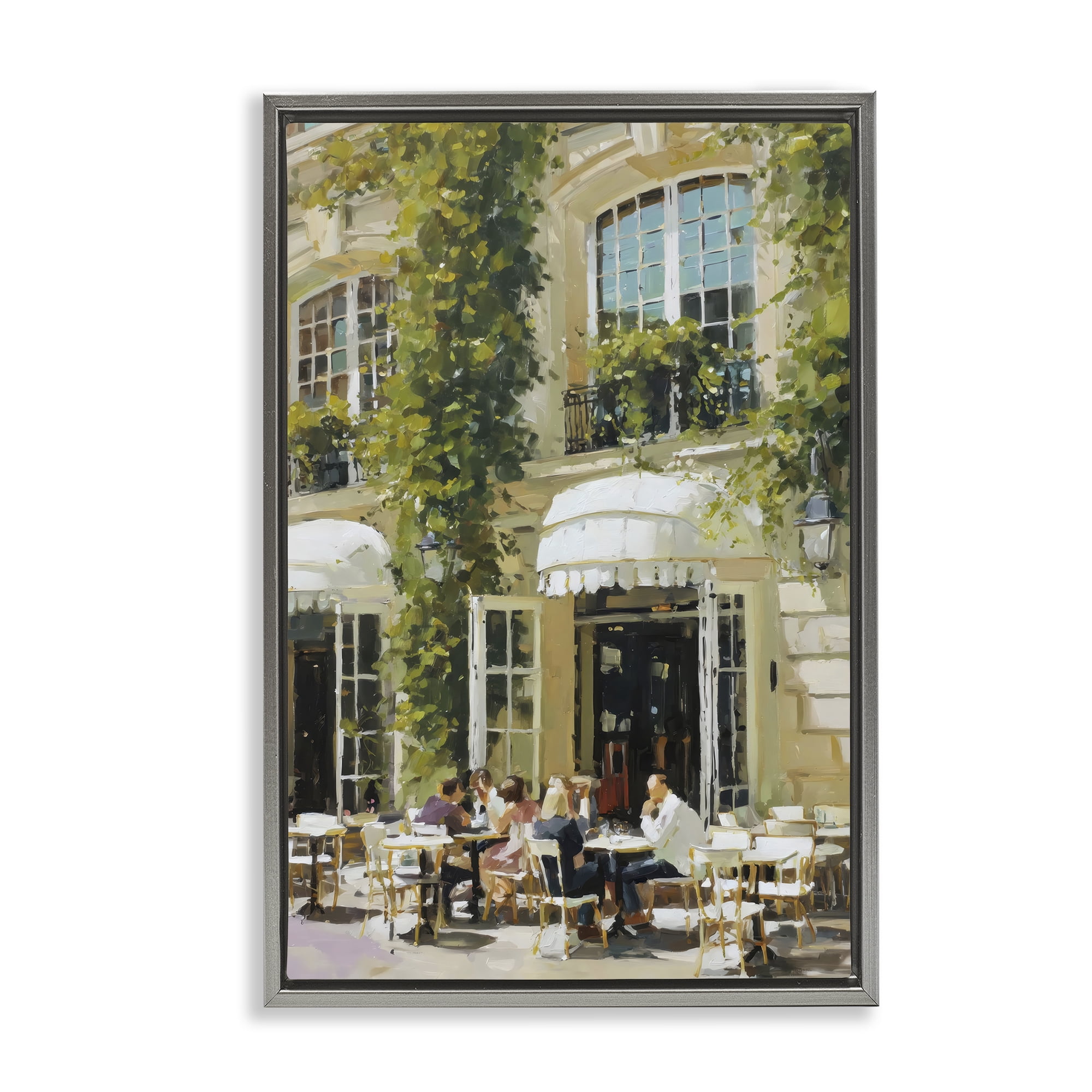 Stupell Industries Cafe Terrace with Ivy Gray Framed Floater Canvas Wall Art, design by Petal Prints Design