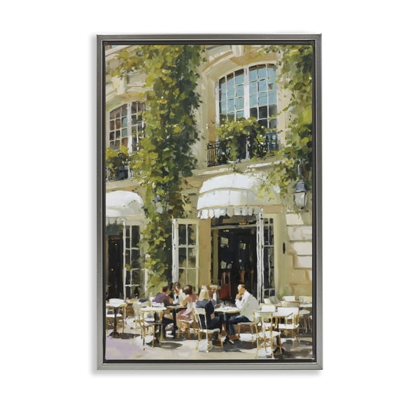 Stupell Industries Traditional Cafe Terrace with Ivy Gray Floating Frame Canvas Art, 21 x 31, by Petals Prints Design