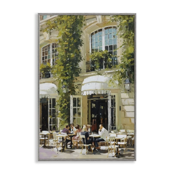 Stupell Industries Traditional Cafe Terrace with Ivy Gray Framed Giclee Art, 12 x 18, by Petals Prints Design