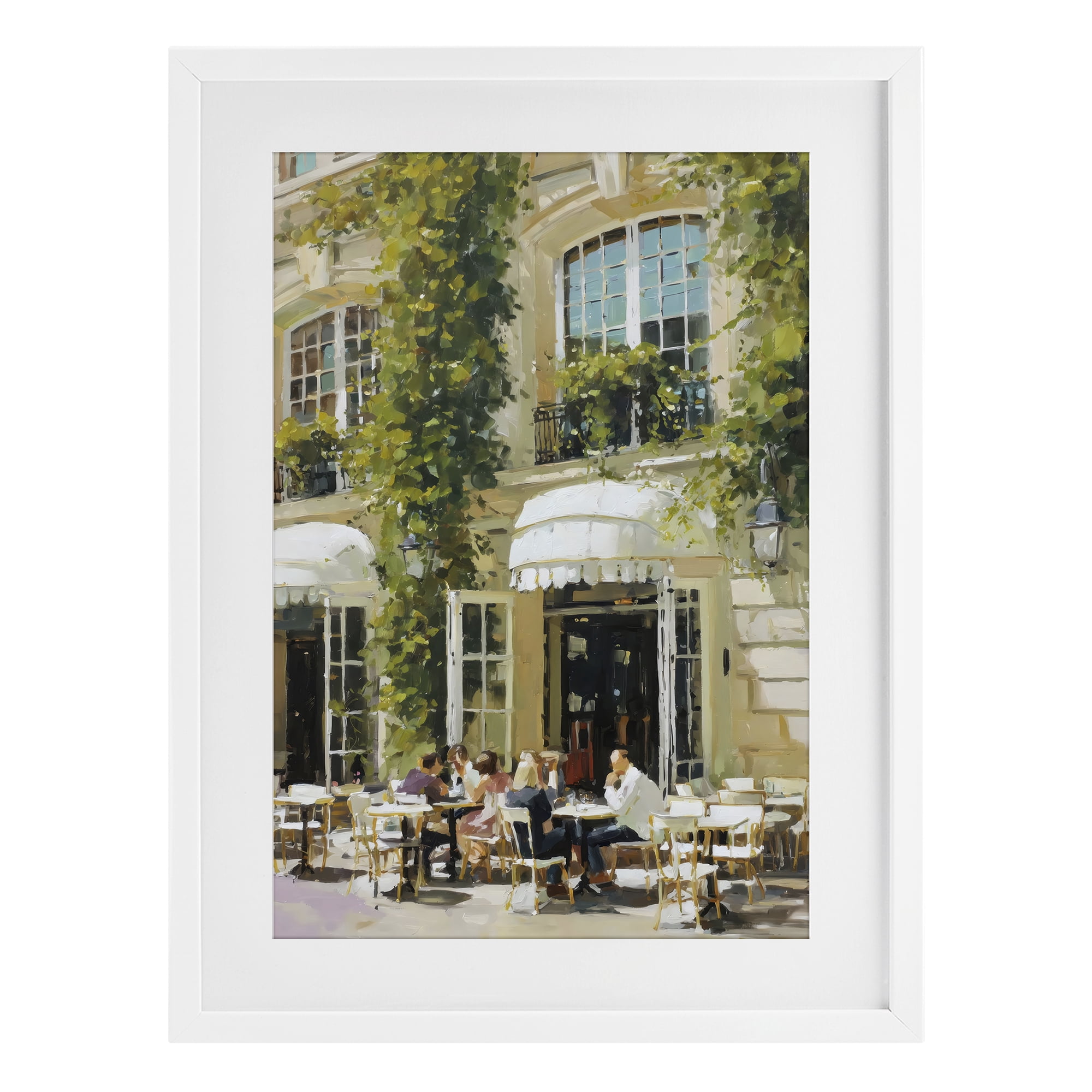 Stupell Industries Cafe Terrace with Ivy White Framed Print Under Glass, design by Petal Prints Design