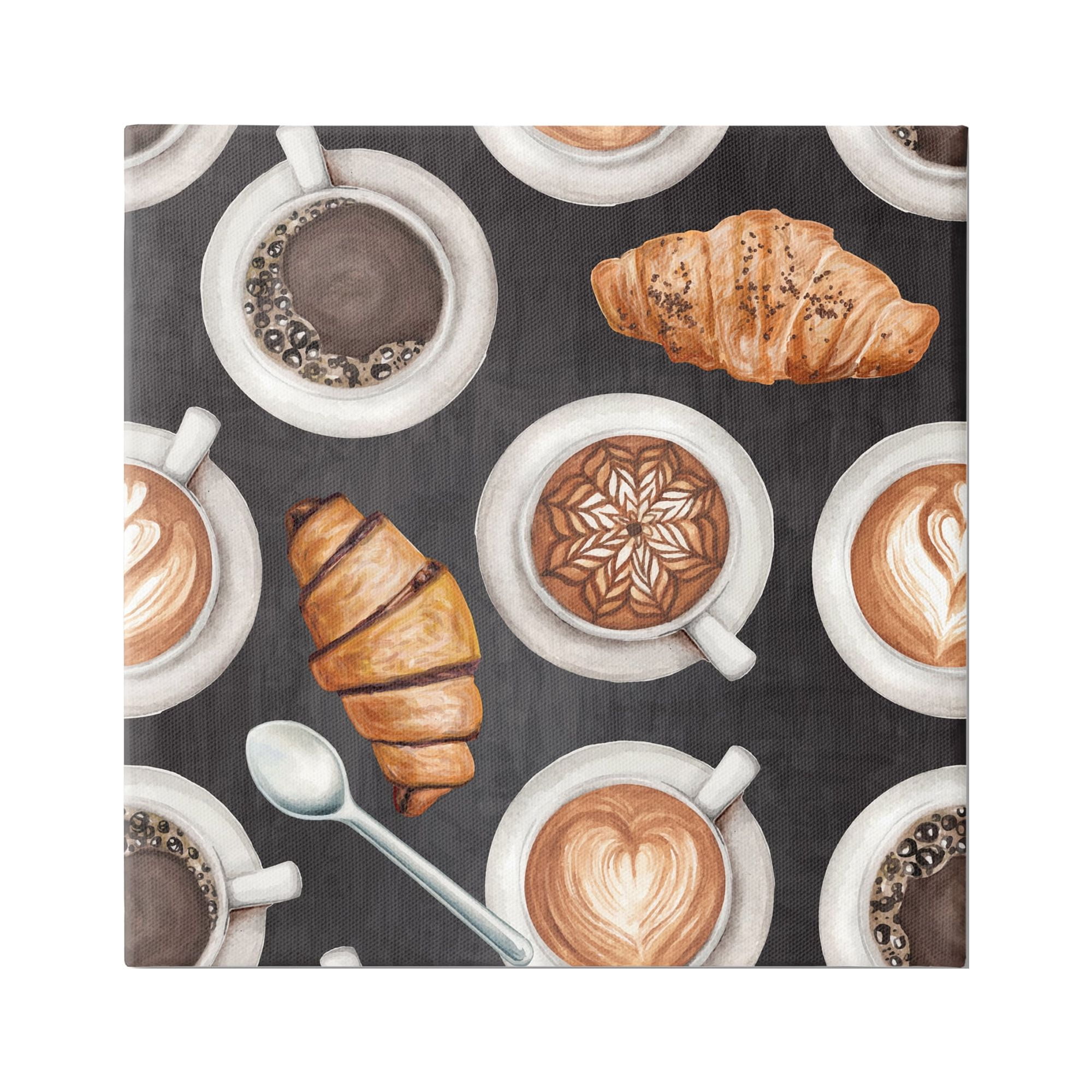 Stupell Industries Cafe Theme Beverages Coffee Latte Croissants Pastries Canvas Wall Art, 24 x 24, Design by ND Art