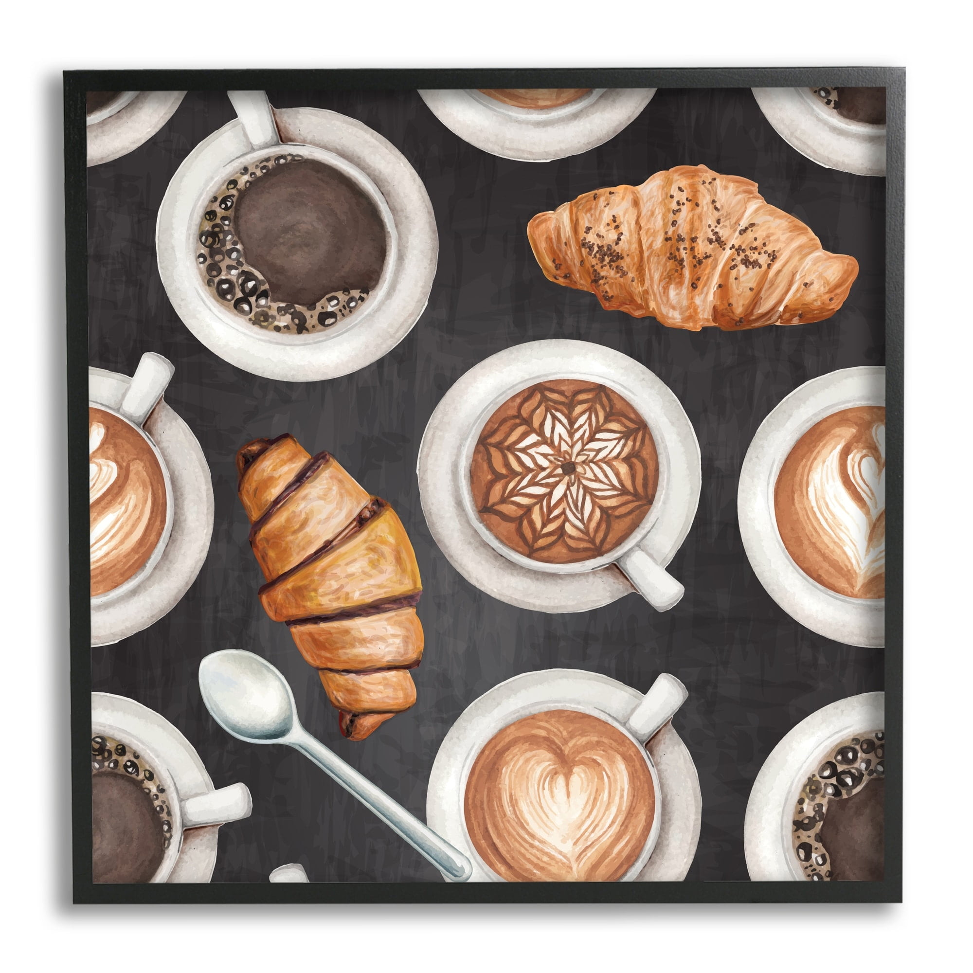 Stupell Industries Cafe Theme Beverages Coffee Latte Croissants Pastries Framed Wall Art, 12 x 12, Design by ND Art