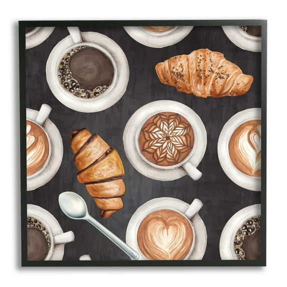 Stupell Industries Cafe Theme Beverages Coffee Latte Croissants Pastries Framed Wall Art, 17 x 30, Design by ND Art