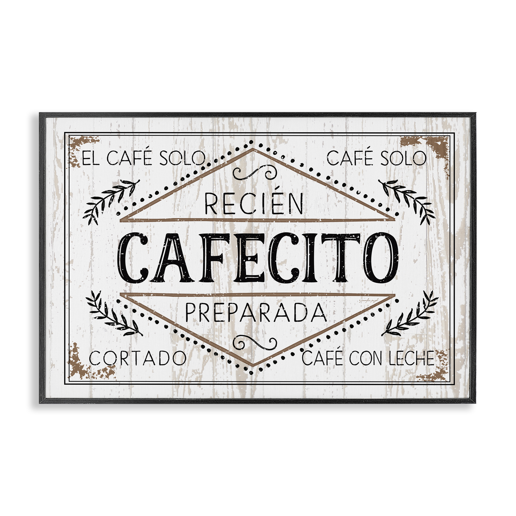 Stupell Industries Cafecito Recién Preparado Vintage Food & Beverage Painting Black Framed Art Print Wall Art, 18 x 12