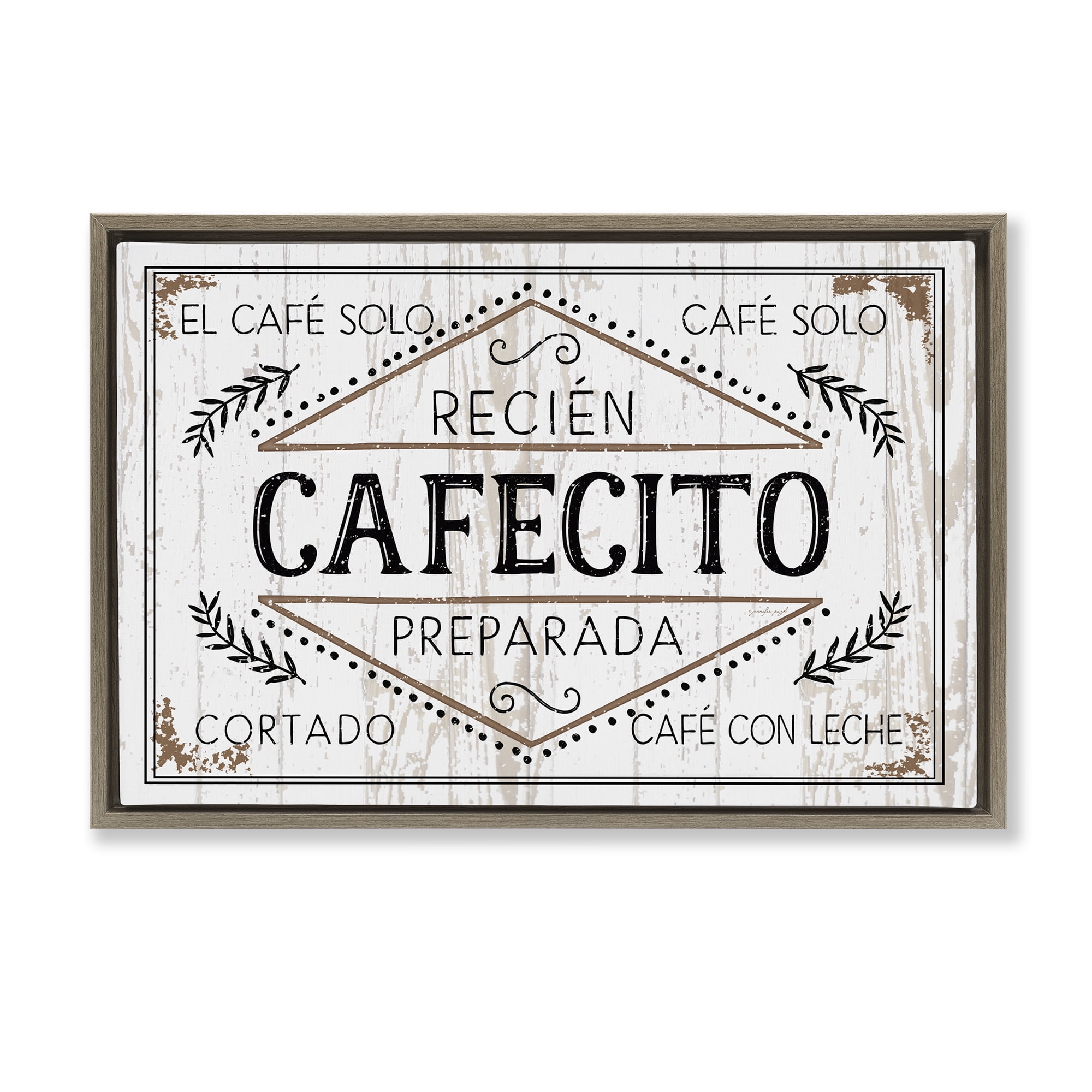 Stupell Industries Cafecito Recién Preparado Vintage Food & Beverage Painting Brown Floater Framed Art Print Wall Art, 25 x 17