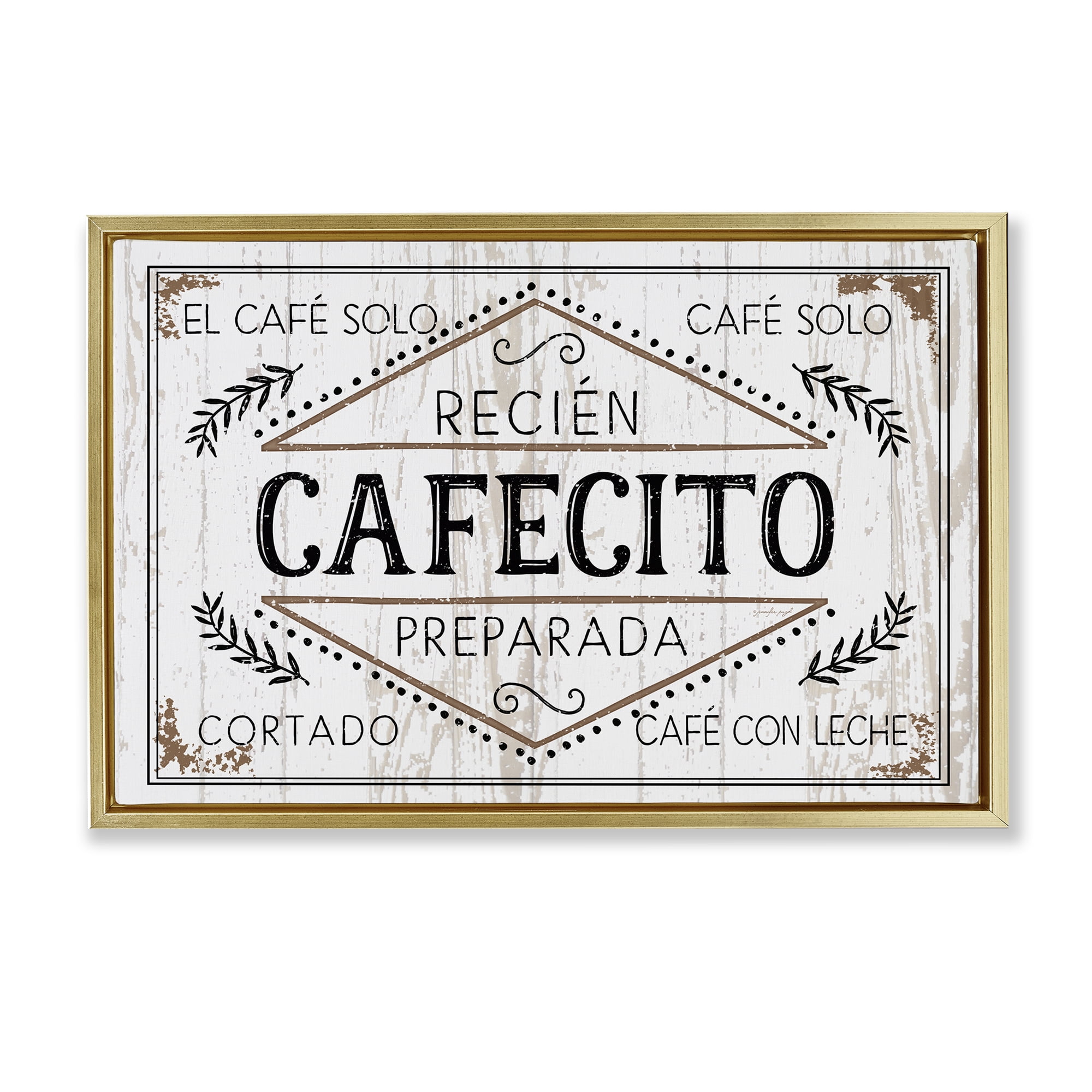 Stupell Industries Cafecito Recién Preparado Vintage Food & Beverage Painting Gold Floater Framed Art Print Wall Art, 25 x 17