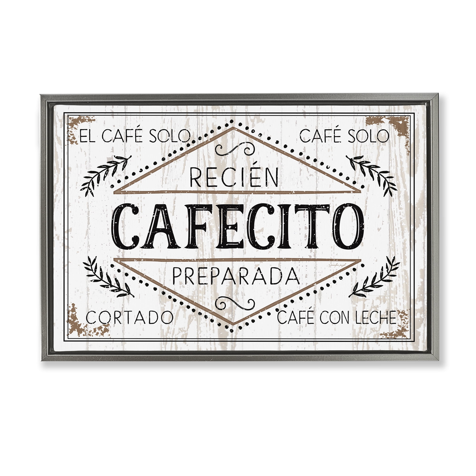 Stupell Industries Cafecito Recién Preparado Vintage Food & Beverage Painting Gray Floater Framed Art Print Wall Art, 25 x 17