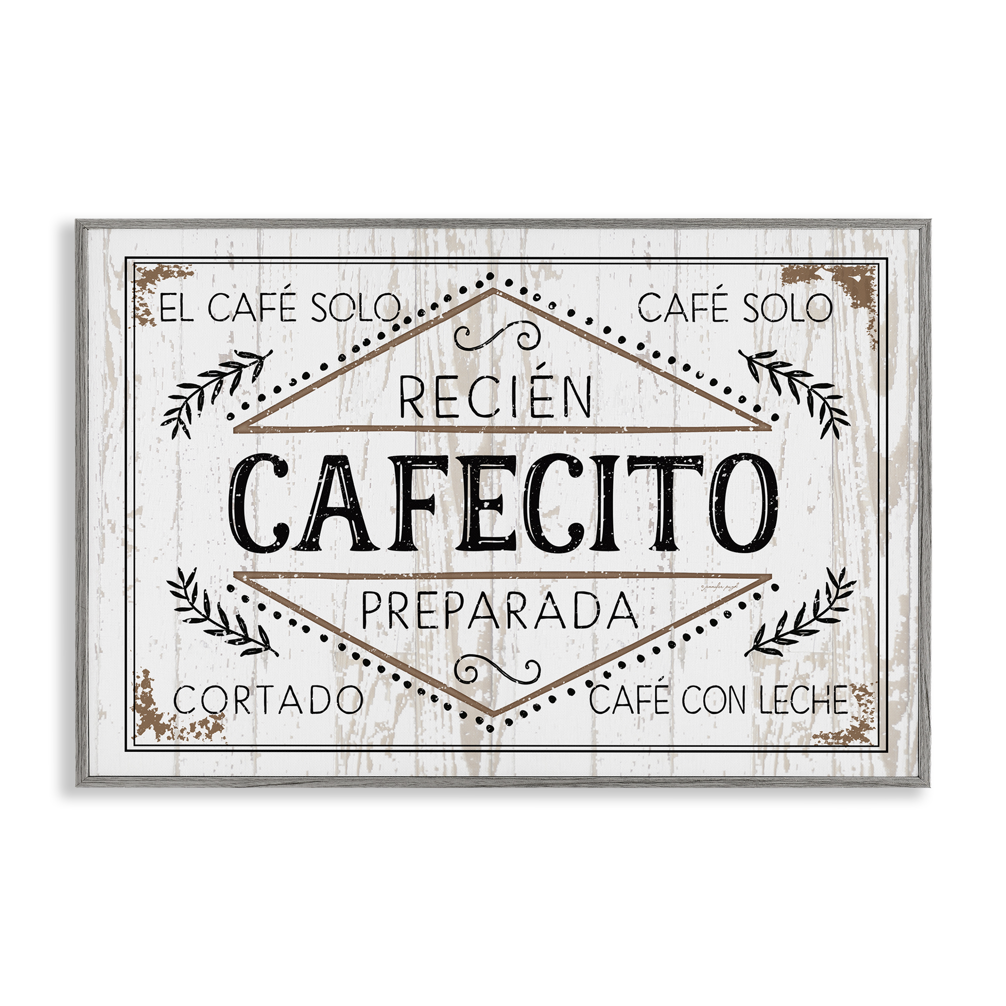 Stupell Industries Cafecito Recién Preparado Vintage Food & Beverage Painting Gray Framed Art Print Wall Art, 30 x 20