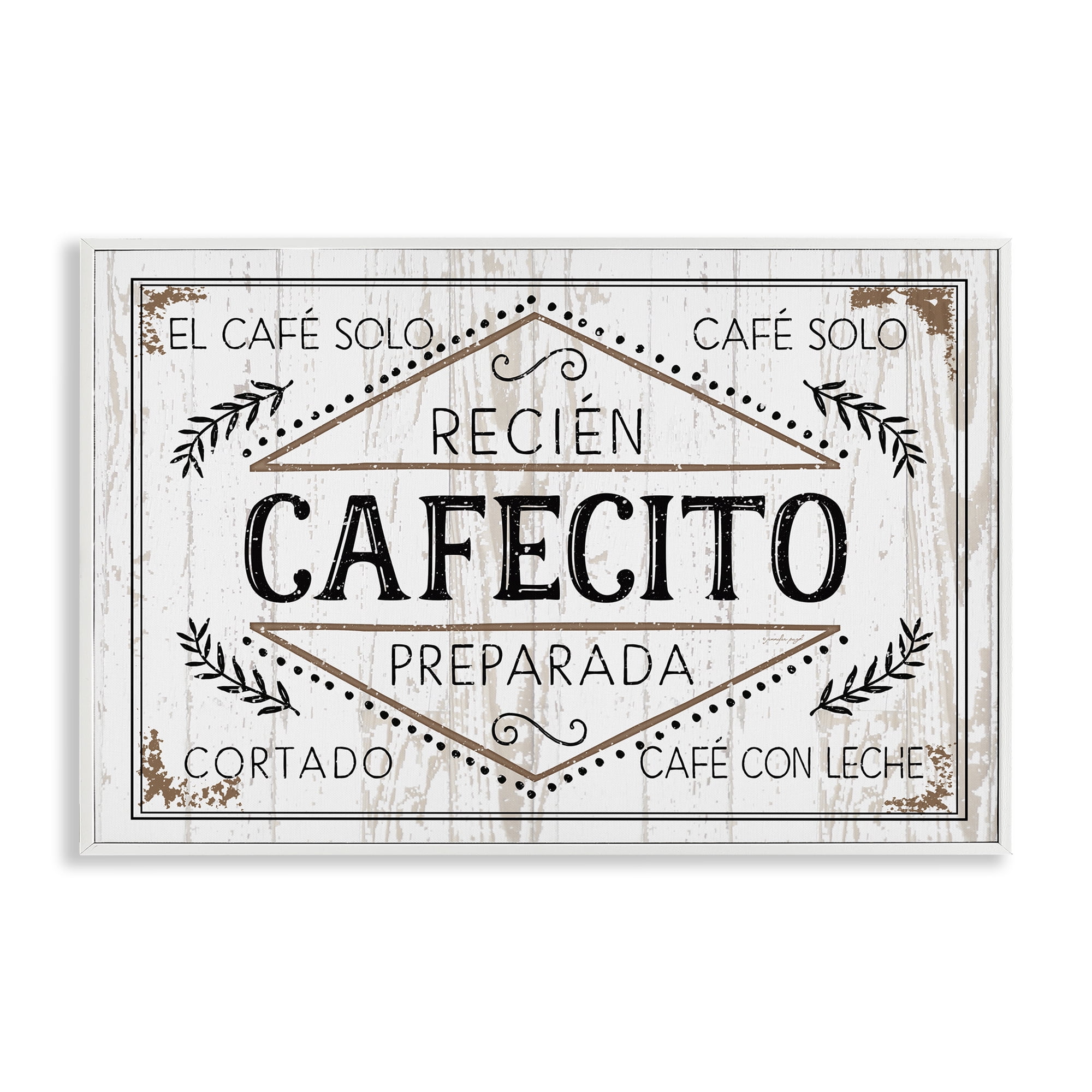 Stupell Industries Cafecito Recién Preparado Vintage Food & Beverage Painting White Framed Art Print Wall Art, 30 x 20