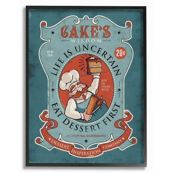 Stupell Industries Cake Wisdom Funny Vintage Comic Book Design Framed Wall Art by Ester Kay