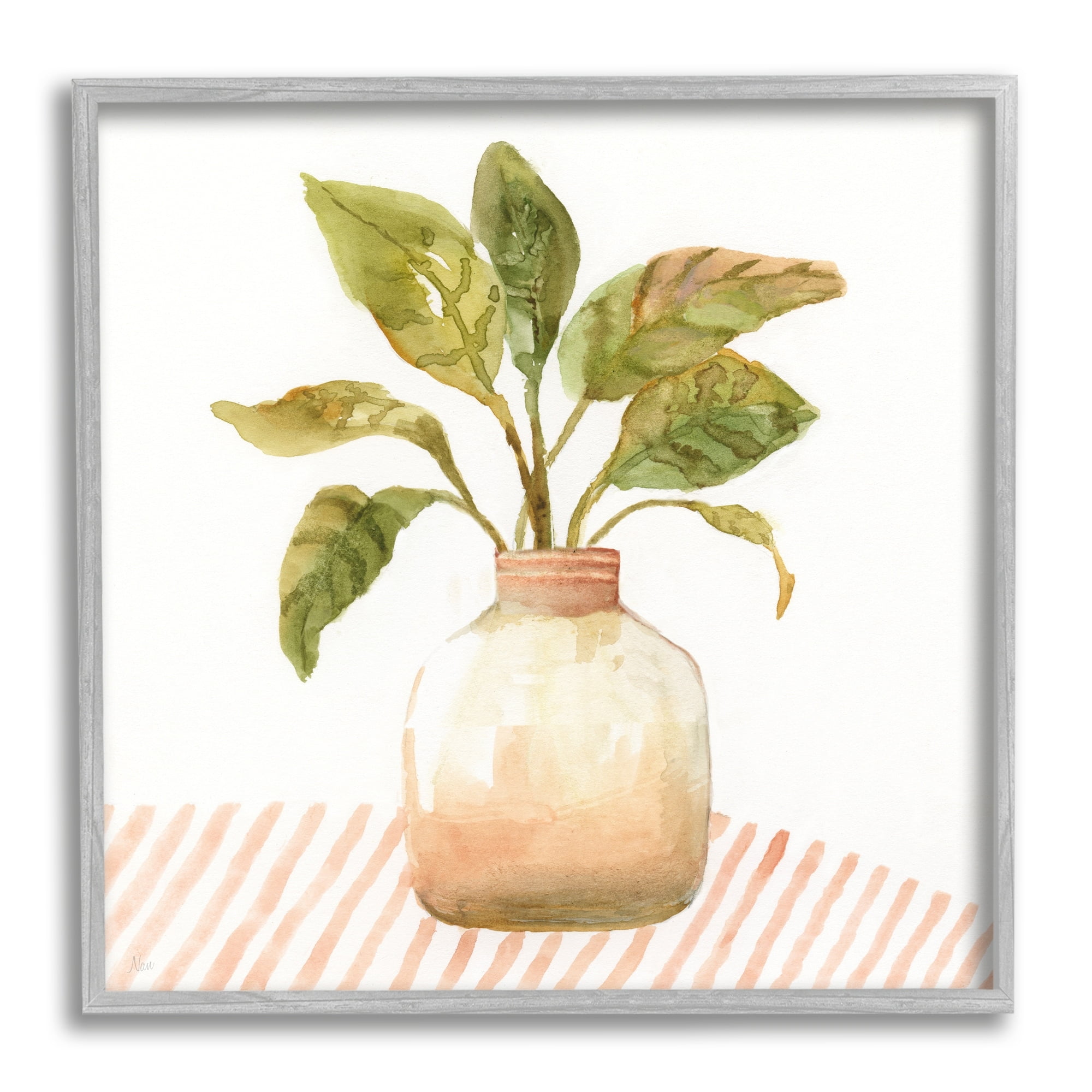 Stupell Industries Calathea Plant Jar Abstract Furniture Striped Tablecloth ,12 x 12, Design by Nan