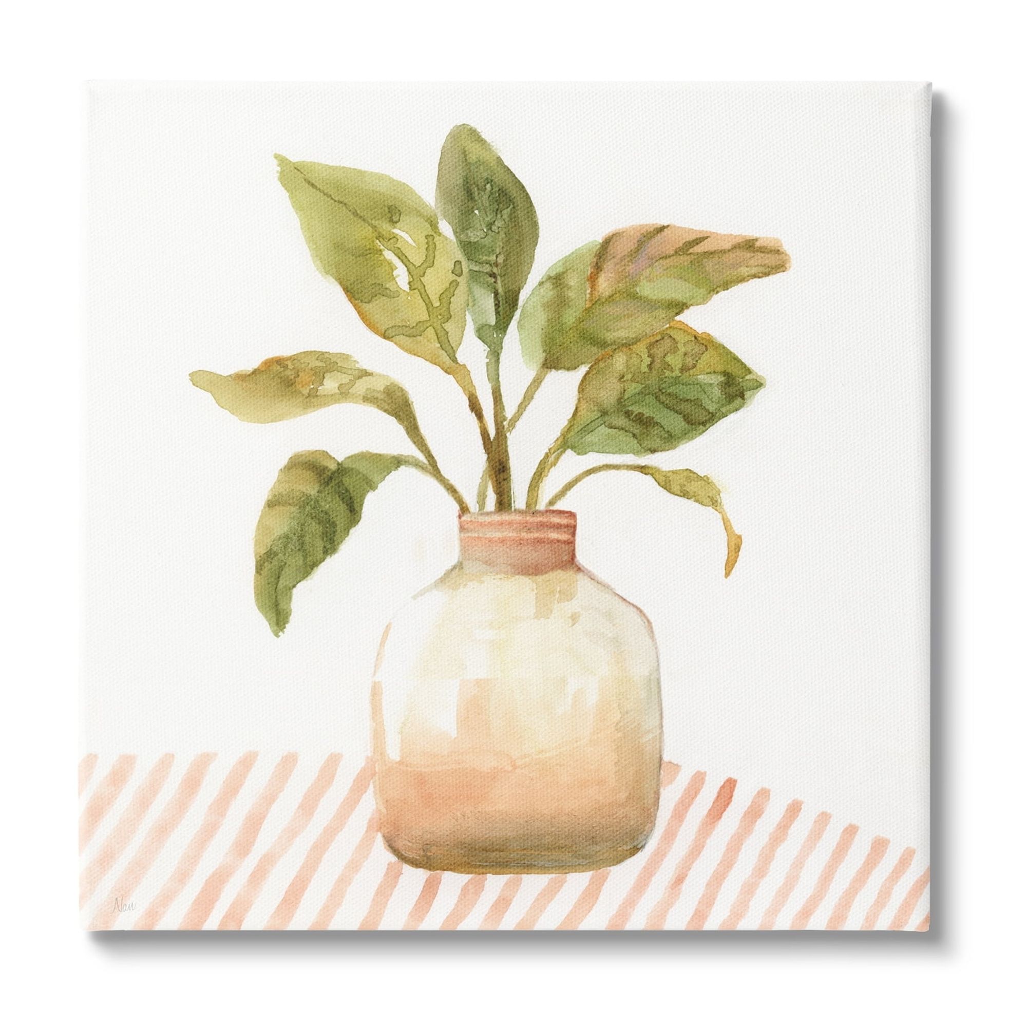 Stupell Industries Calathea Plant Jar Abstract Furniture Striped Tablecloth ,17 x 17, Design by Nan