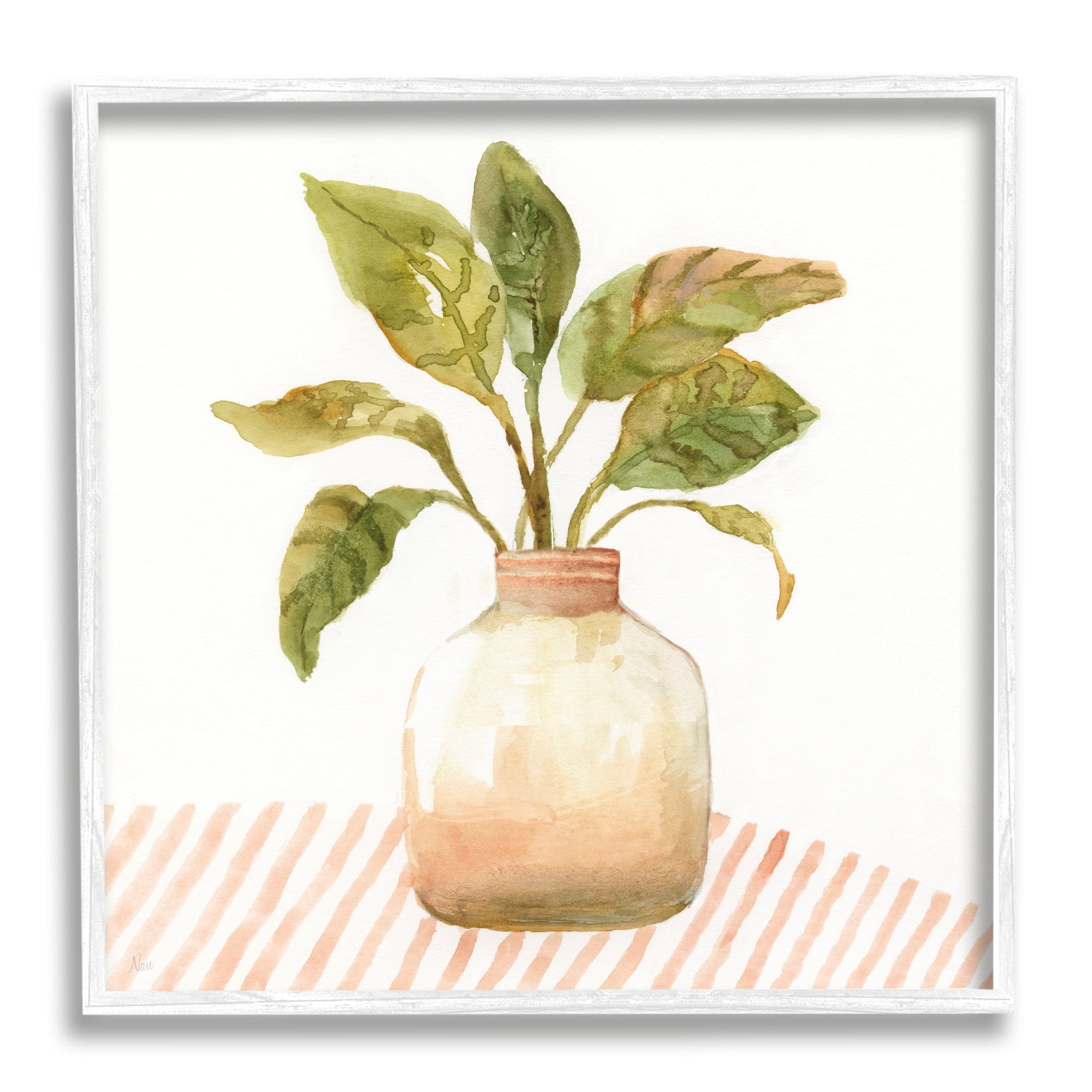 Stupell Industries Calathea Plant Jar Abstract Furniture Striped Tablecloth ,24 x 24, Design by Nan