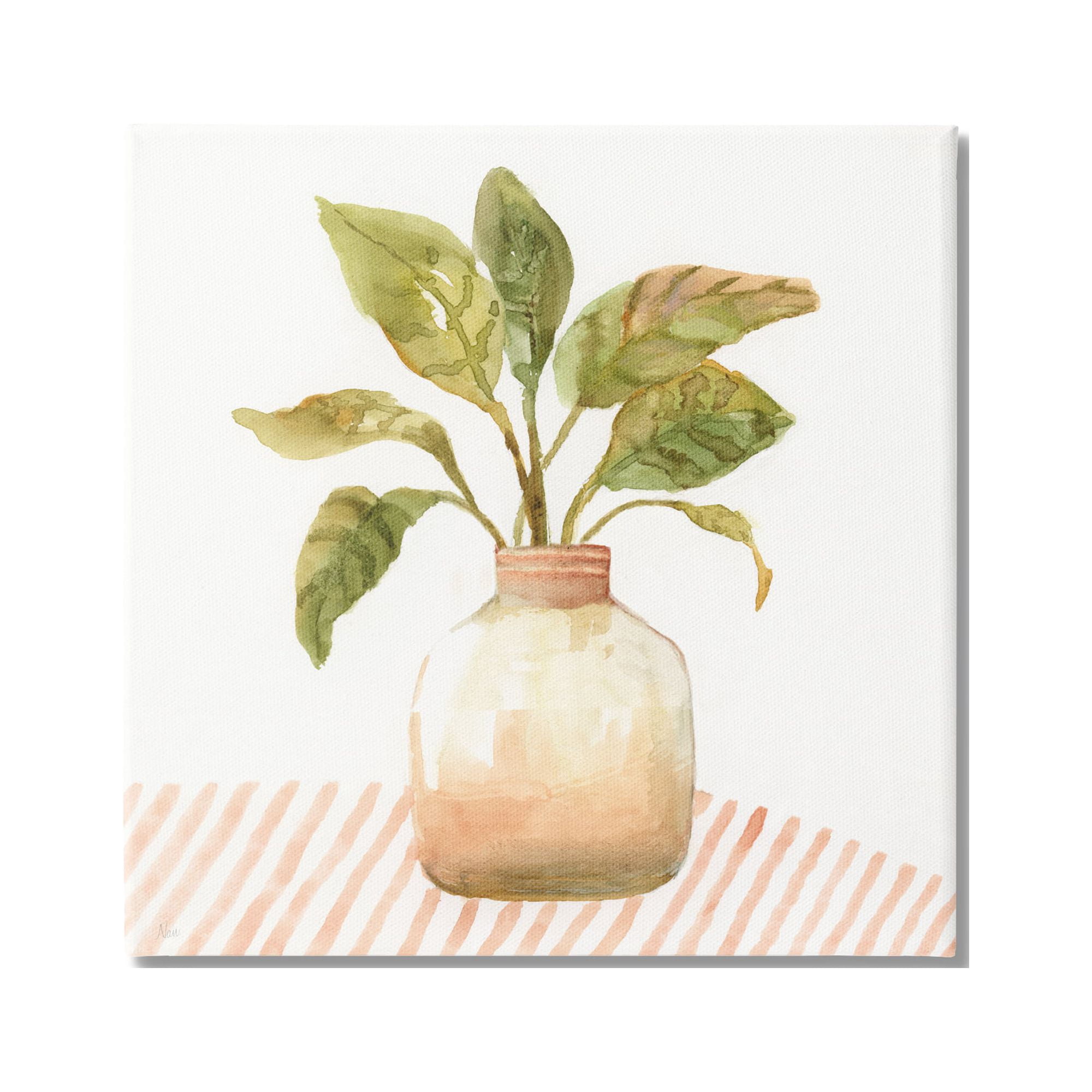 Stupell Industries Calathea Plant Jar Abstract Furniture Striped Tablecloth ,30 x 30, Design by Nan