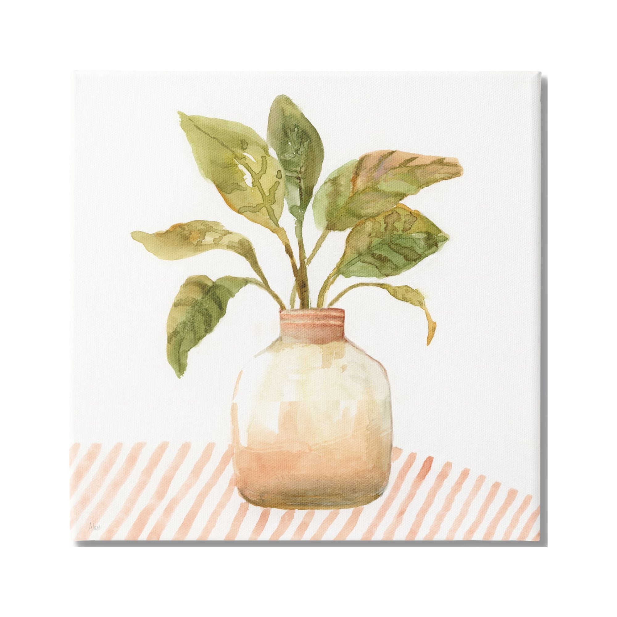 Stupell Industries Calathea Plant Jar Abstract Furniture Striped Tablecloth ,36 x 36, Design by Nan