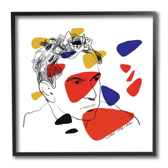 Stupell Industries Calder Artist Abstract Portrait Primary Pop Shapes Novelty Painting Black Framed Art Print Wall Art, 12 x 12