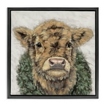 Stupell Industries Calf with Holiday Wreath Holiday Painting Black Floater Framed Canvas Art Prints Wall Art, 18 x 18