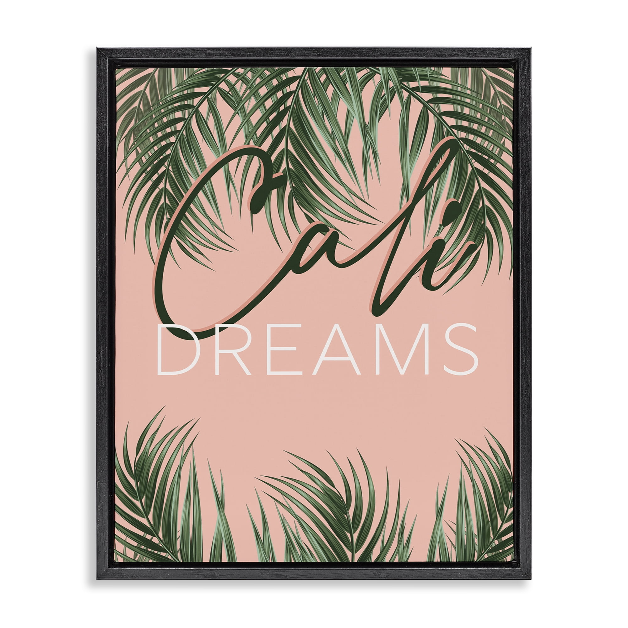 Stupell Industries Cali Dreams on Palms Plants & Flowers Painting Black Floater Framed Canvas Art Print Wall Art, 17 x 21