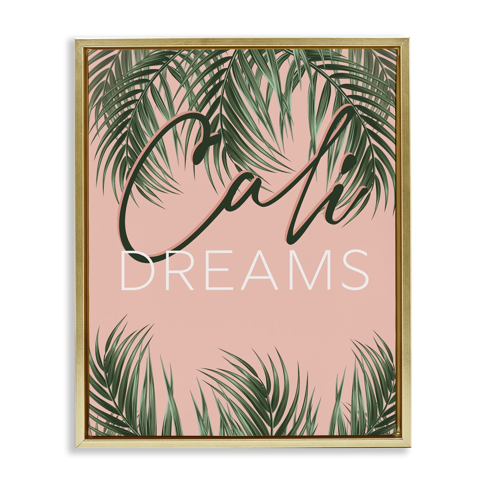 Stupell Industries Cali Dreams on Palms Plants & Flowers Painting Gold Floater Framed Canvas Art Print Wall Art, 25 x 31