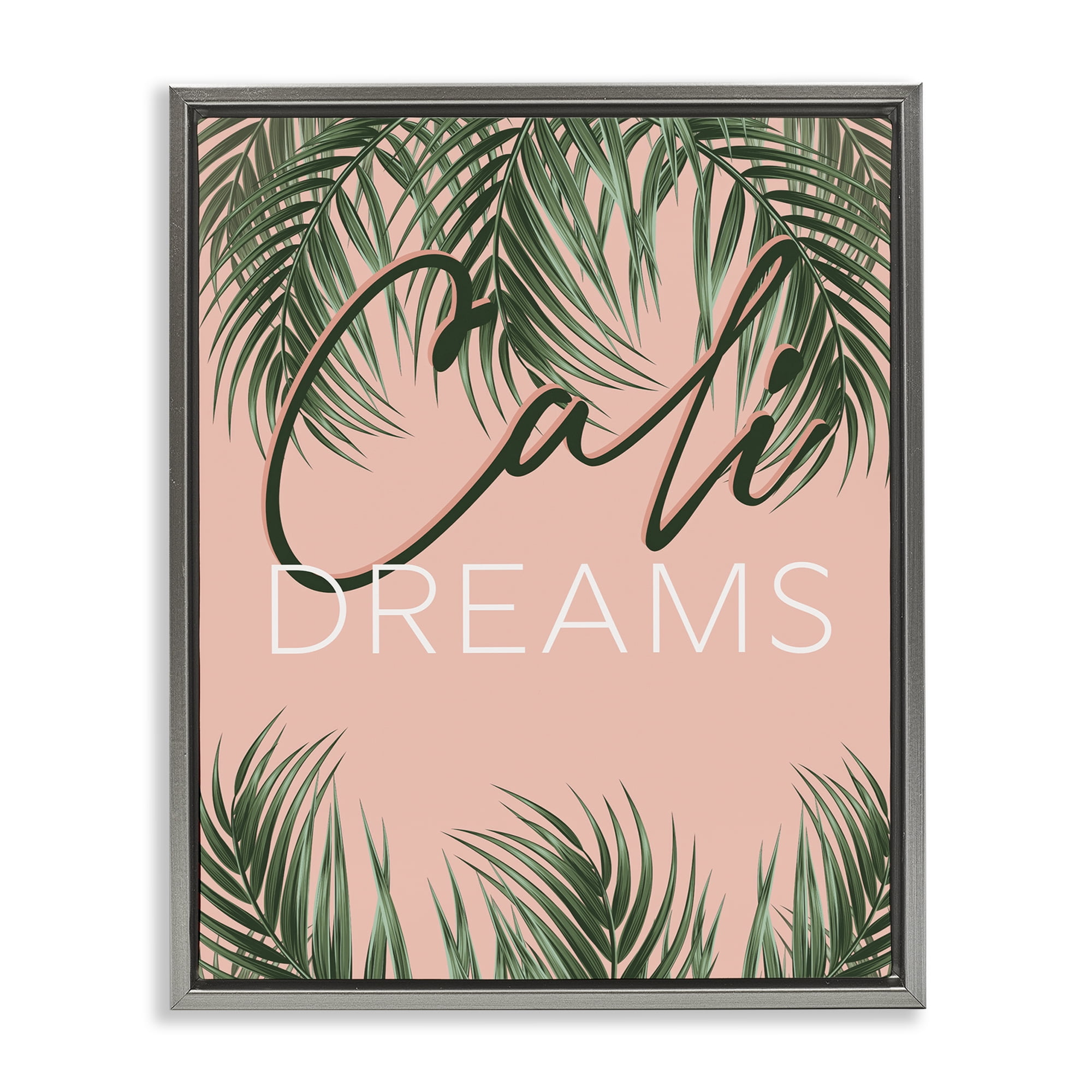 Stupell Industries Cali Dreams on Palms Plants & Flowers Painting Gray Floater Framed Canvas Art Print Wall Art, 25 x 31