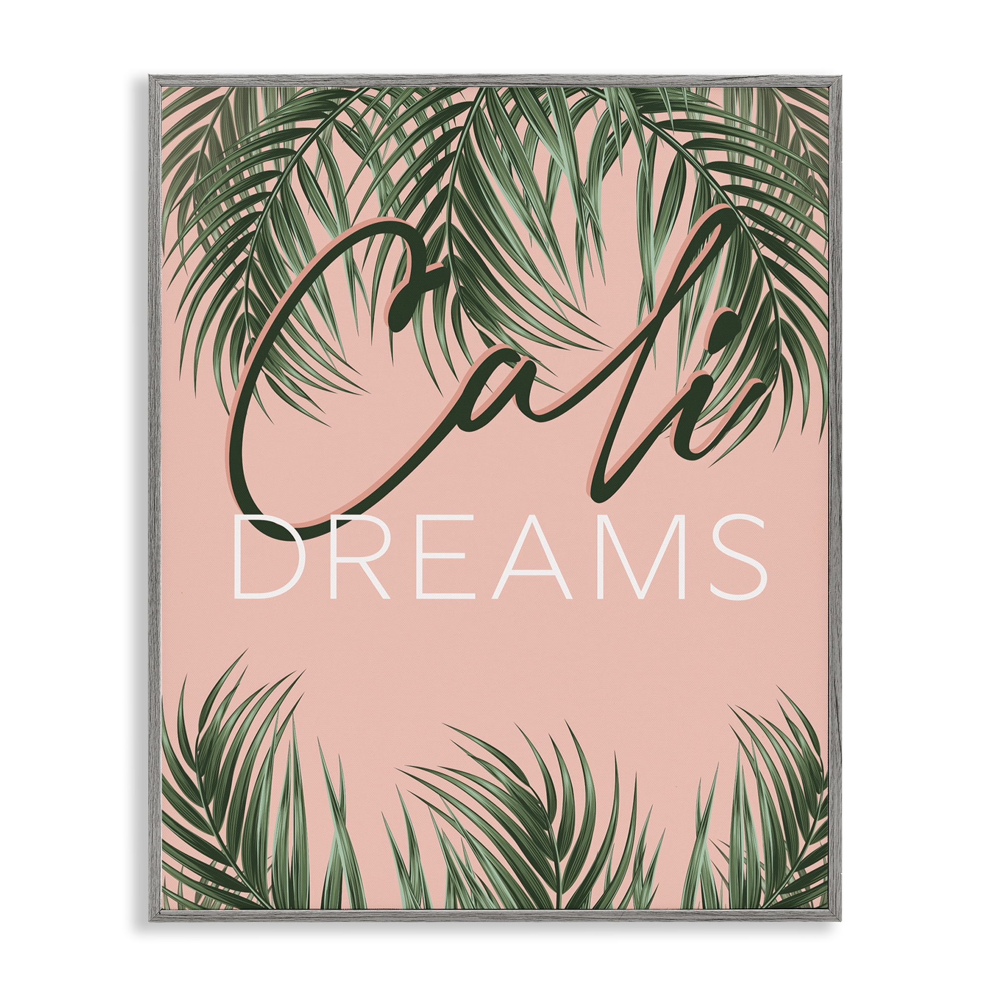 Stupell Industries Cali Dreams on Palms Plants & Flowers Painting Gray Framed Art Print Wall Art, 16 x 20