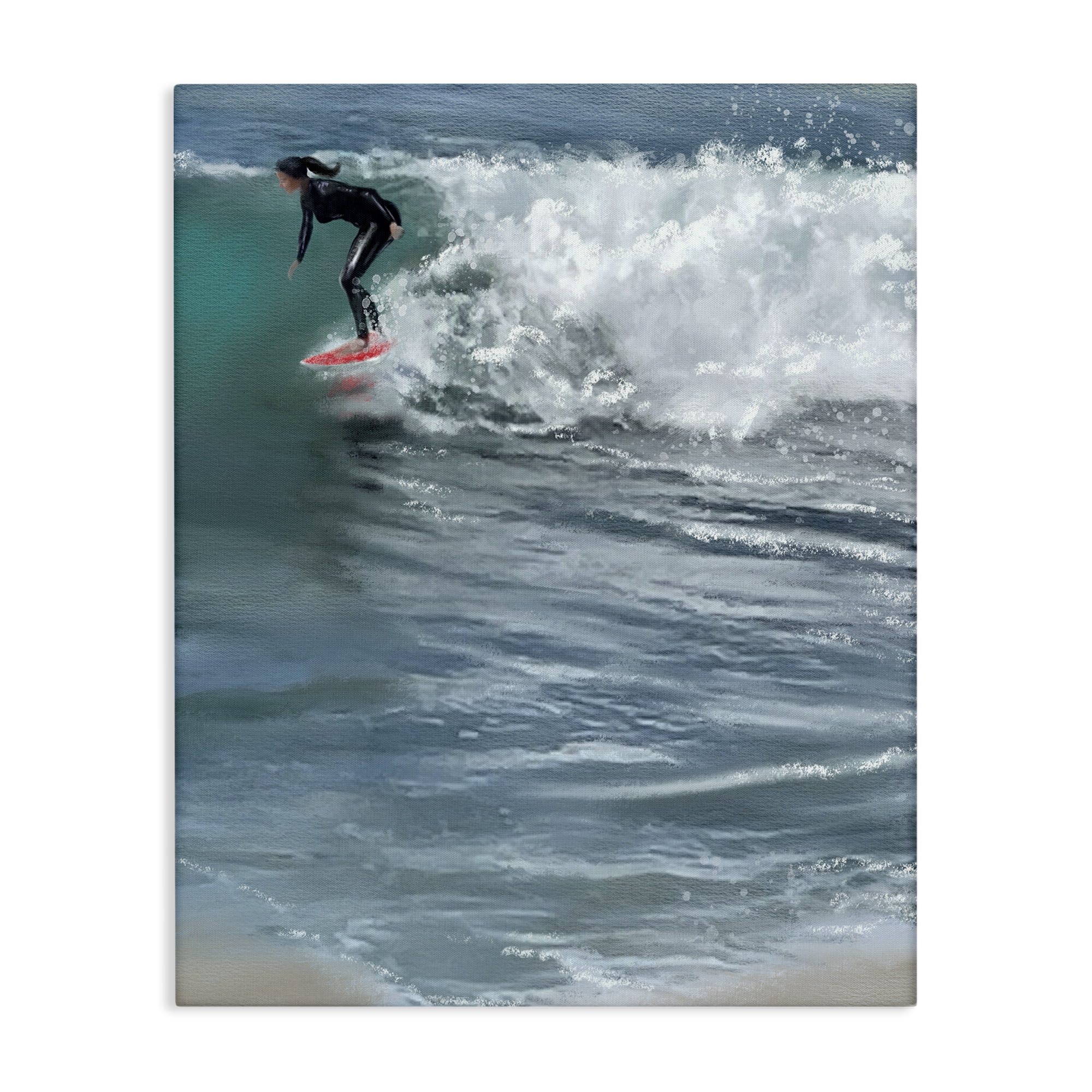 Stupell Industries Cali Surfer Girl Sports Painting Gallery Wrapped Canvas Art Print Wall Art, 16 x 20