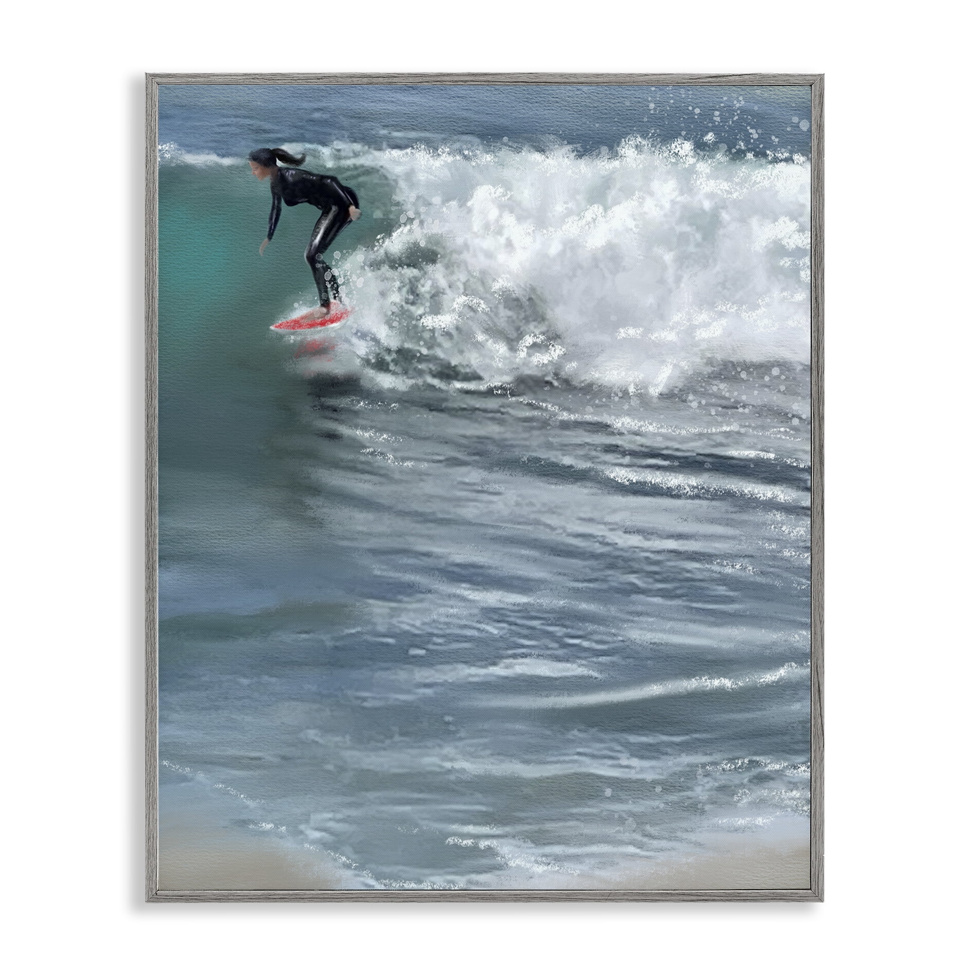Stupell Industries Cali Surfer Girl Sports Painting Gray Framed Art Print Wall Art, 24 x 30