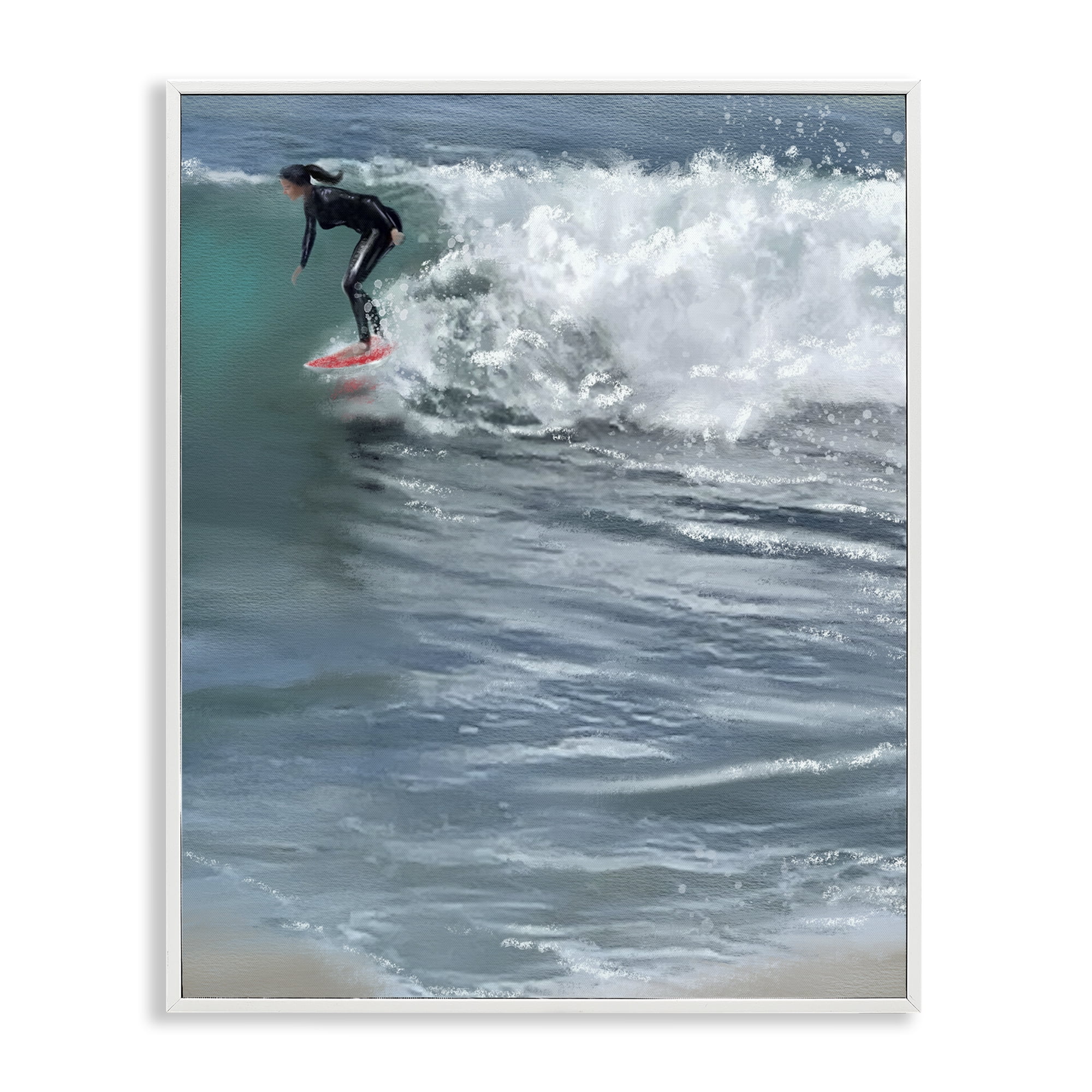 Stupell Industries Cali Surfer Girl Sports Painting White Framed Art Print Wall Art, 16 x 20