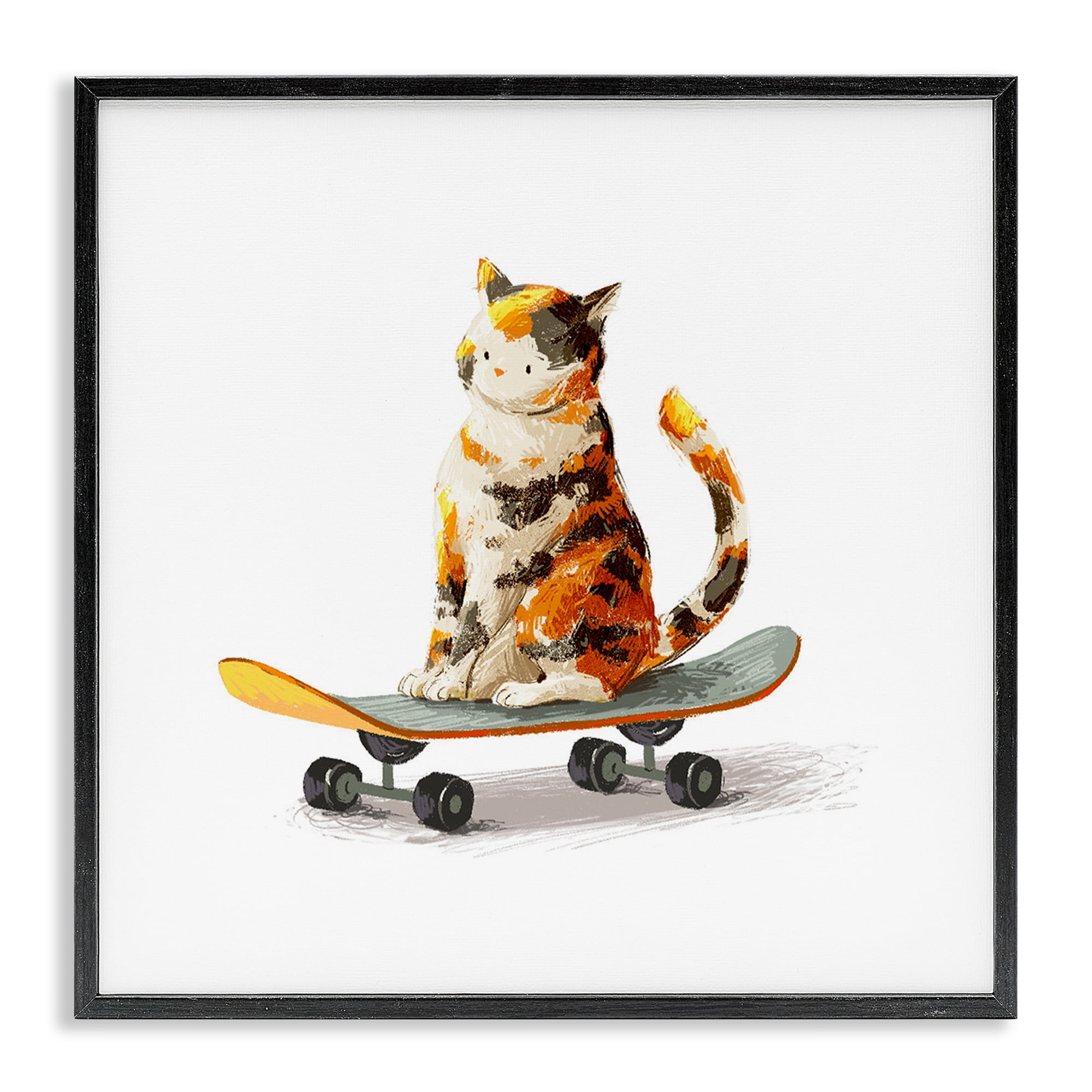 Stupell Industries Calico Cat on Skateboard Black Framed Giclee Art, design by Ziwei Li